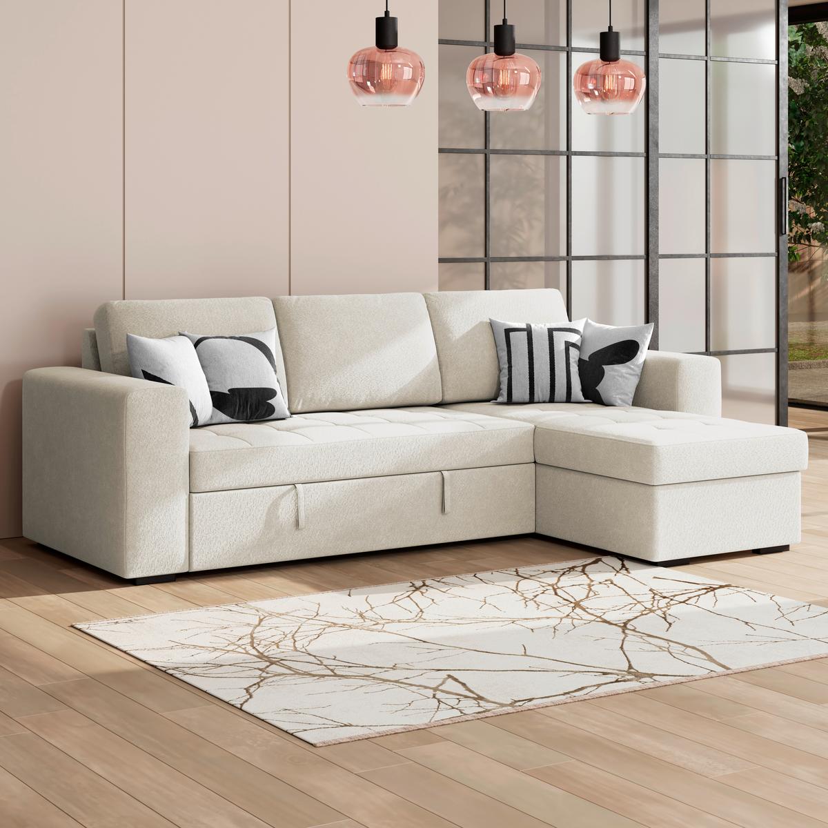 Ecksofa Jan Creme S: 247x155 Cm - Creme, Trend, Textil (247cm)