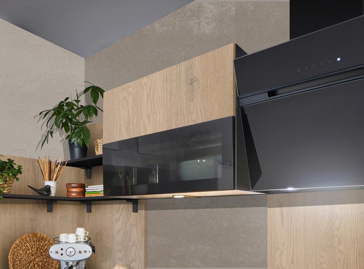 Eckküche Pn215/Pn100 - Grau Hochglanz/Eichefarben, MODERN, Holzwerkstoff (230/285cm) - Pino