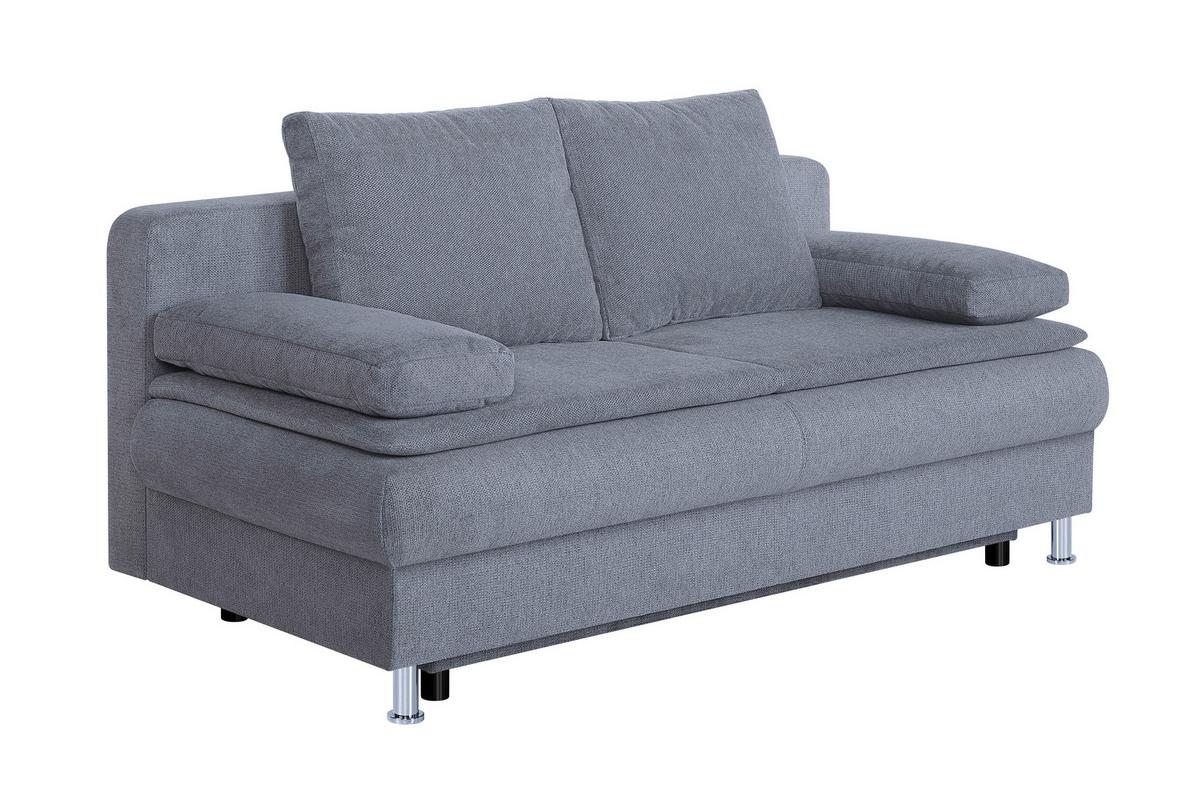 Schlafsofa mit Bettkasten Ken Grau - Chromfarben/Schwarz, Design, Holzwerkstoff/Textil (200cm) - P & B