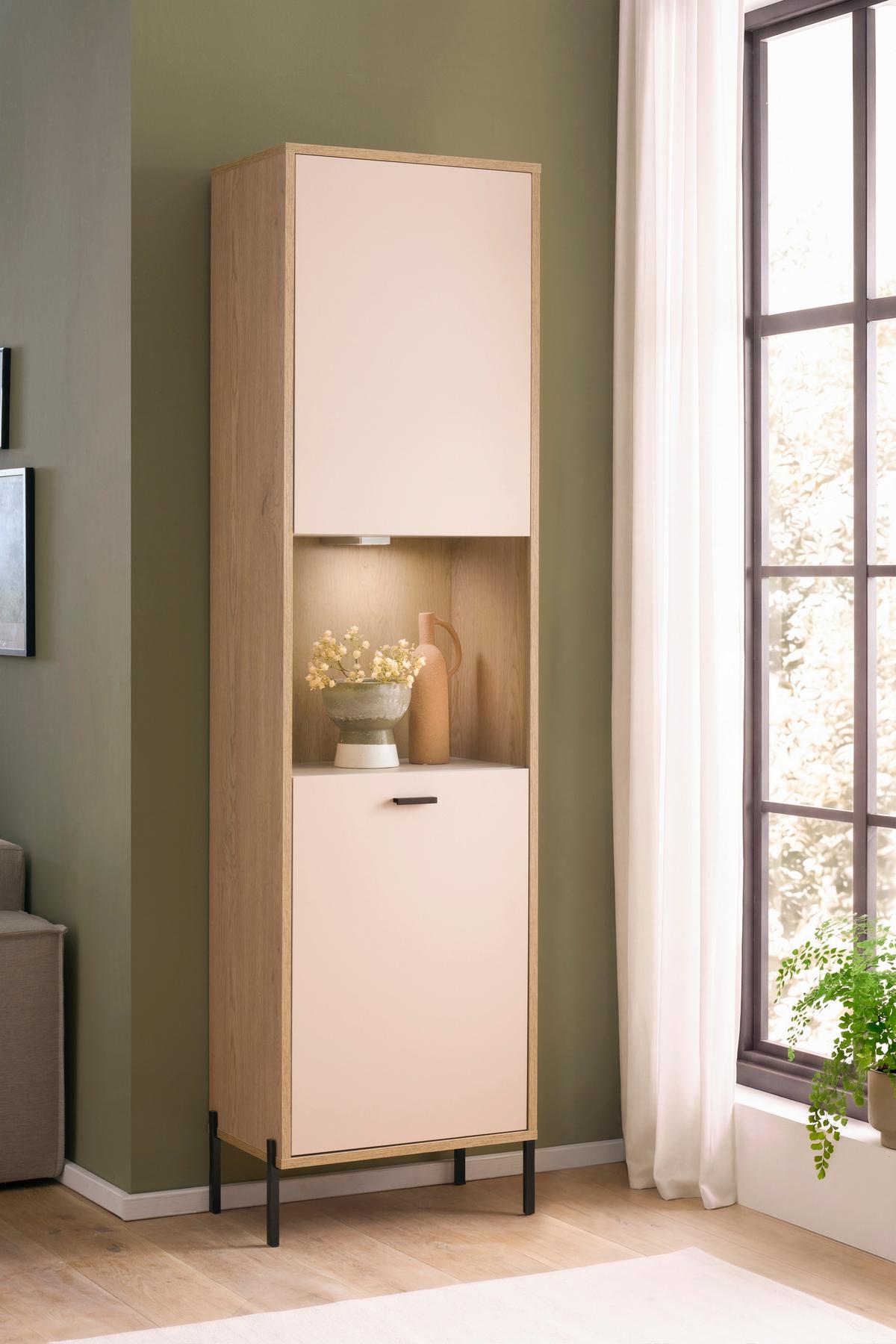 Vitrine Fredericia Eichefarben Kaschmir B: 55 cm - Kaschmir/Eichefarben, Design, Holzwerkstoff (55/206/35cm) - MID.YOU