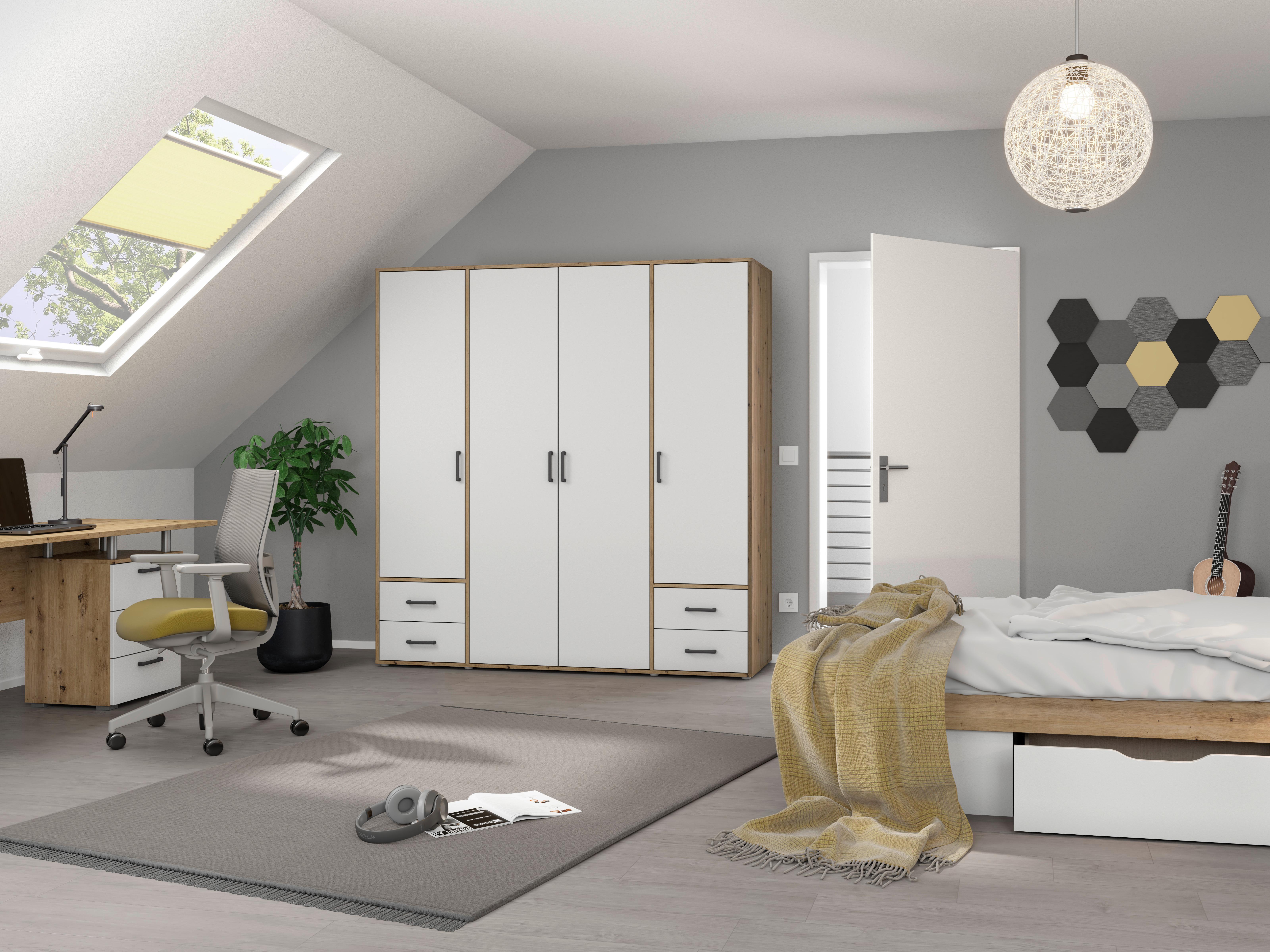 Drehtürenschrank Voyager 187 cm Balve Eiche Artisan - Weiß/Eiche Artisan, MODERN, Holzwerkstoff (187/194/53cm) - Rauch Möbel