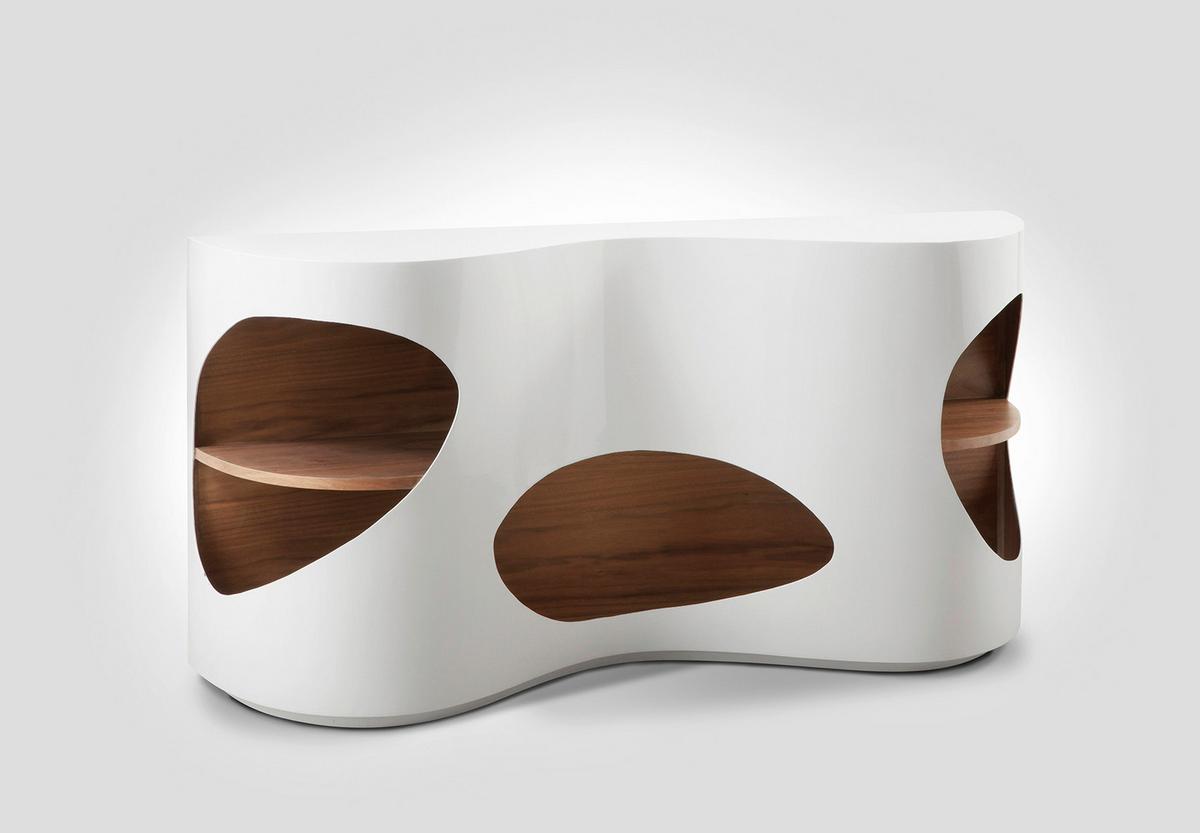 Sideboard Weiß Hg/Walnussfarben B: 150cm - Weiß Hochglanz/Walnussfarben, Design, Holzwerkstoff (150/75/40cm) - Livetastic