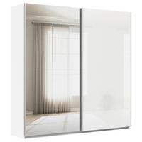 Tolóajtós Szekrény Feldkirch 225/229/62cm - ezüstszínű/magasfényű fehér, Modern, faalapú anyag/Üveg (225/229/62cm)