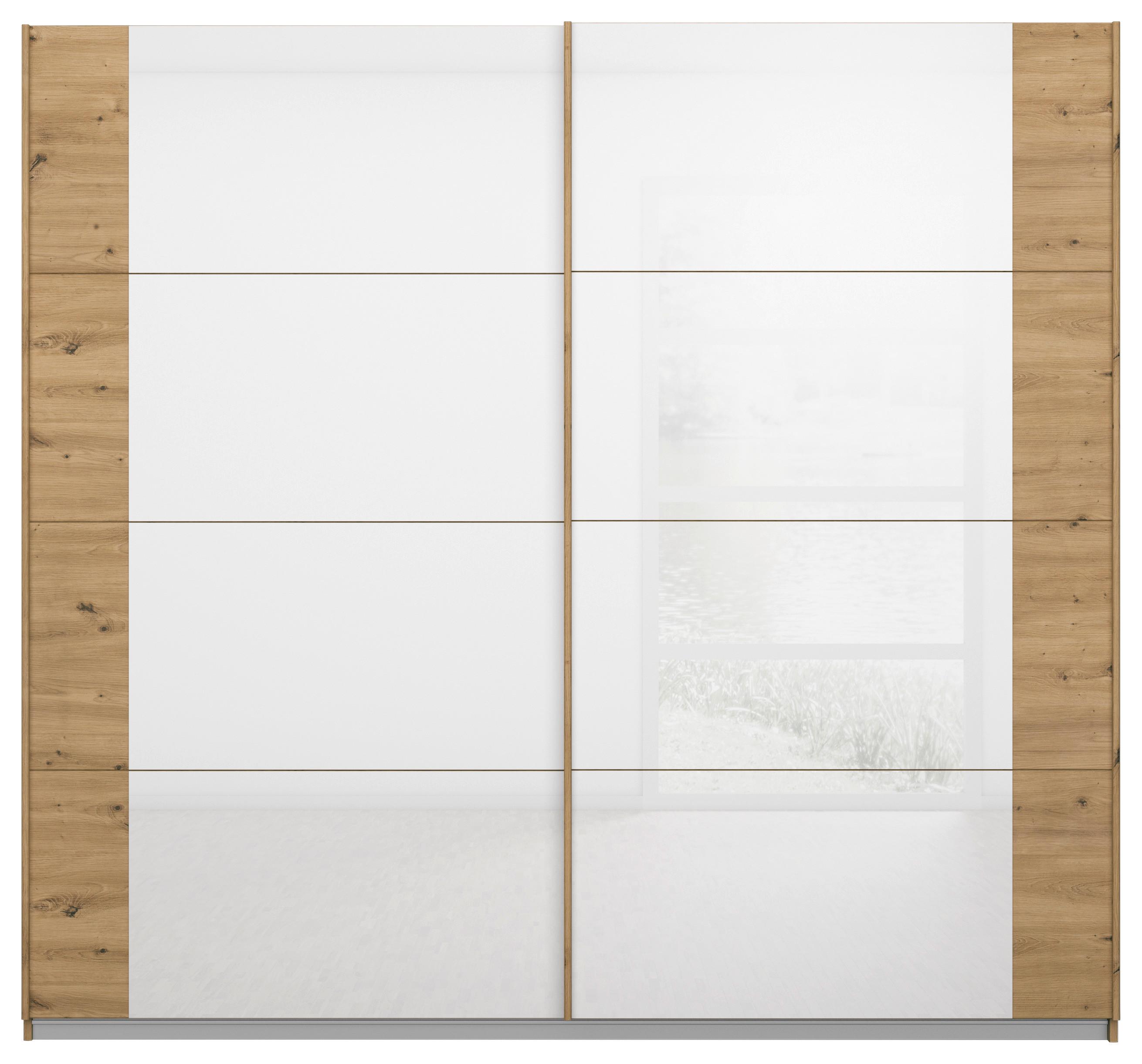 Schwebetürenschrank Artemis B: 226 cm Weiß/Eiche Dekor - Weiß/Eiche Artisan, MODERN, Glas/Holzwerkstoff (226/210/62cm) - Rauch Möbel