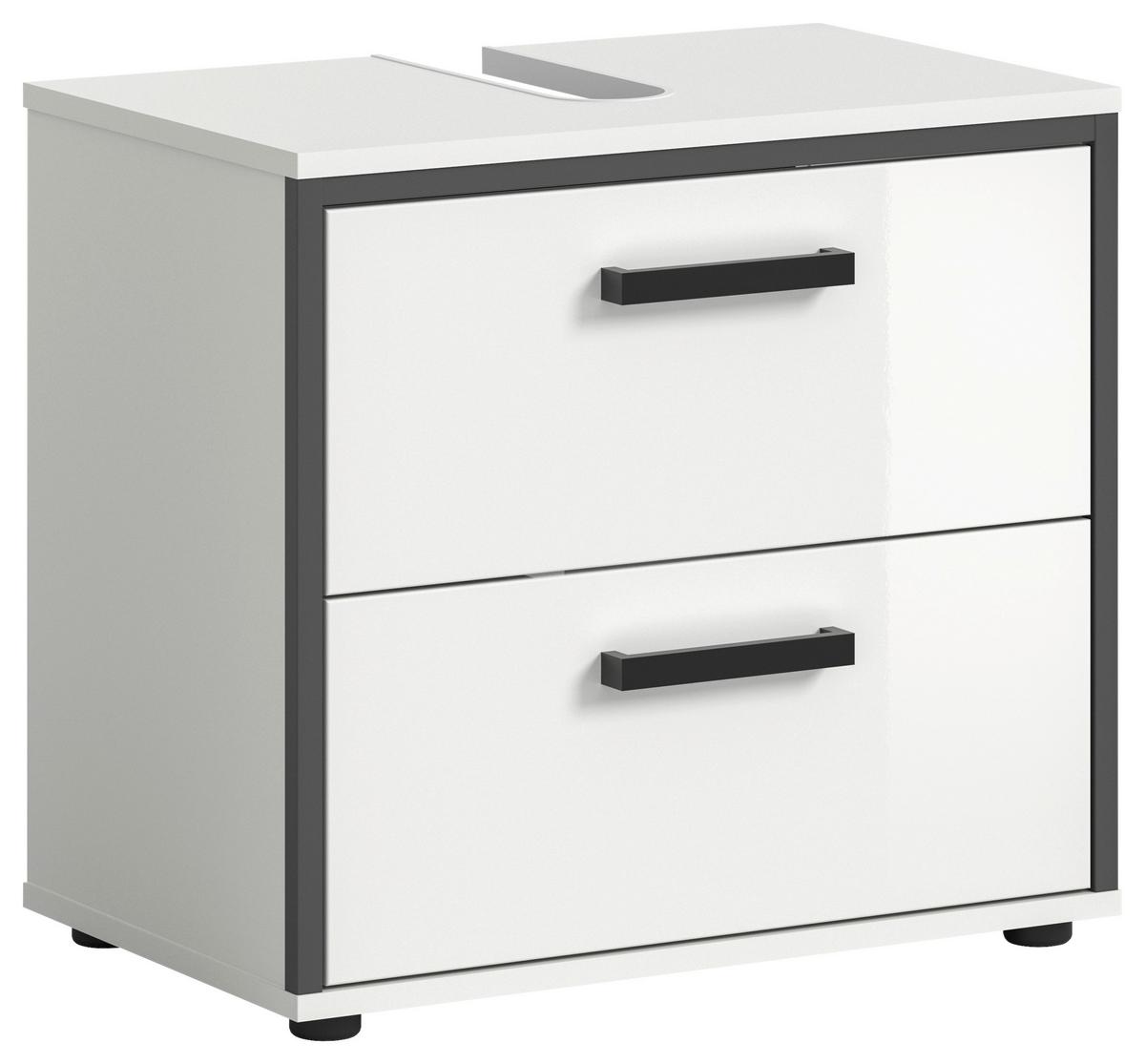 Waschbeckenunterschrank Kojak, Weiß Hochglanz B: 60 Cm - Weiß Hochglanz/Schwarz, MODERN, Holzwerkstoff (60/55/37cm) - MID.YOU