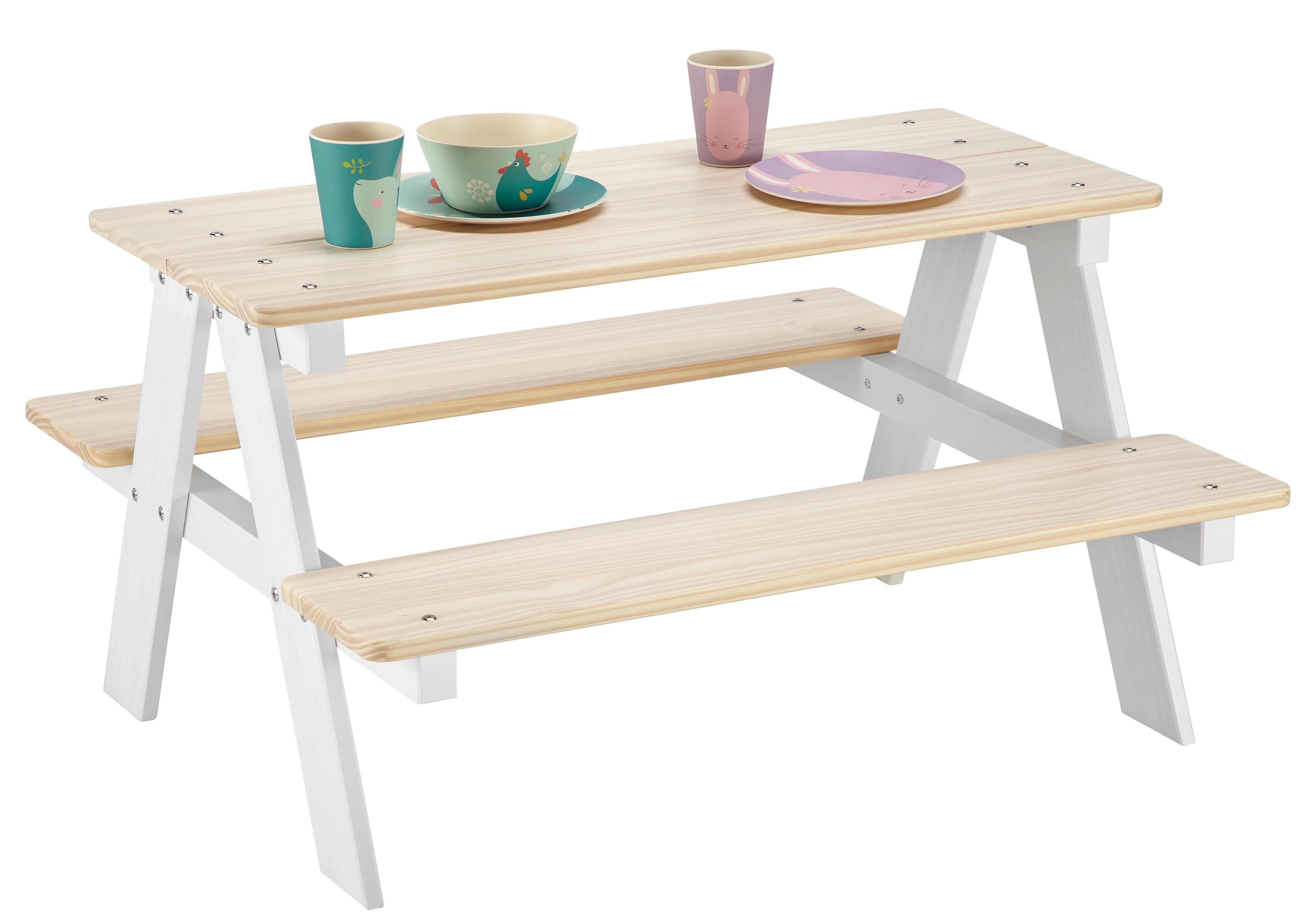 Dětská Souprava Na Sezení V Bílé/přirodní - bílá/přírodní barvy, Konvenční, dřevo (90/50/82cm) - Modern Living