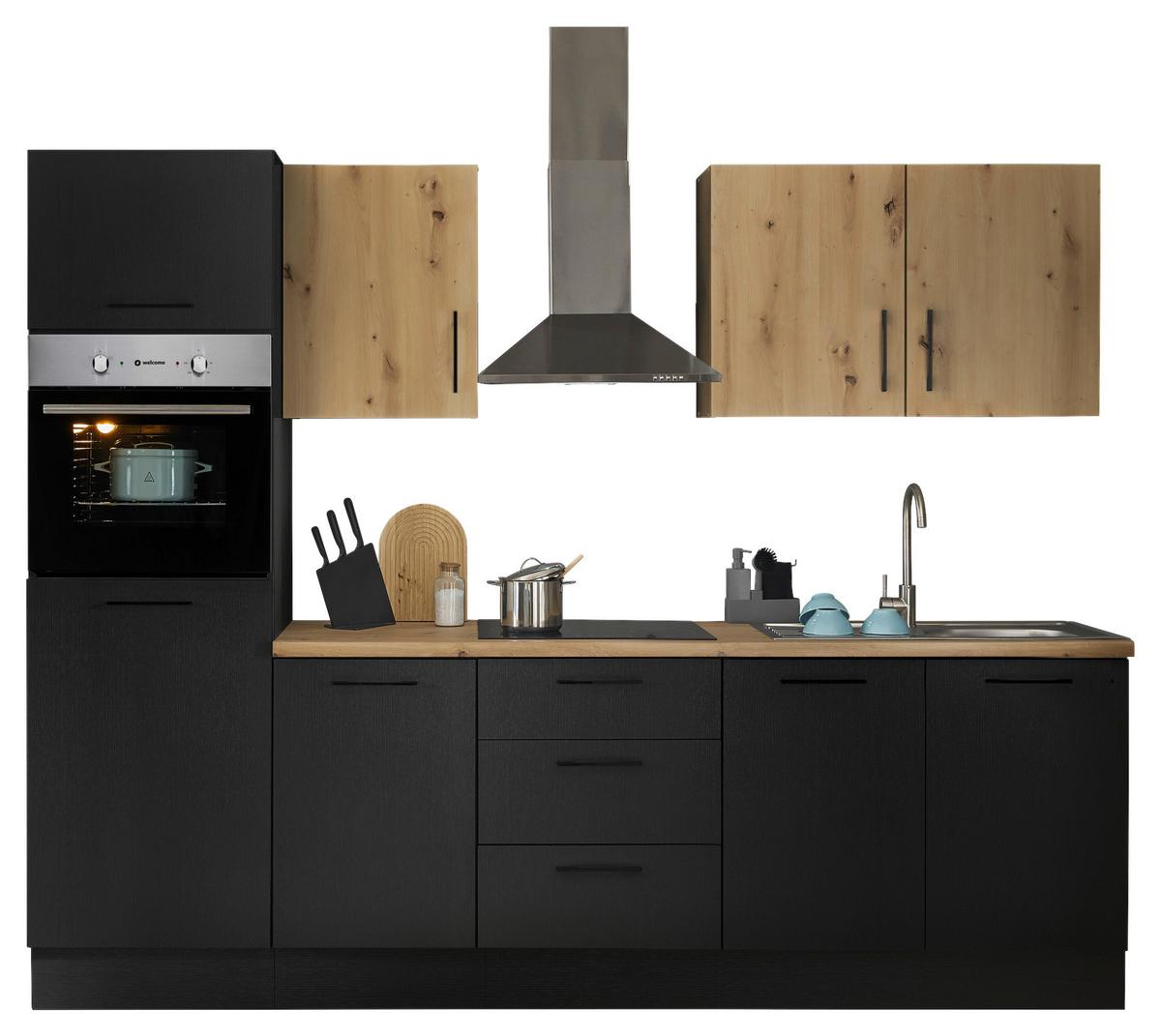Küchenblock Turin Schwarz/eiche Dekor B: 270 Cm - Schwarz/Eiche Artisan, Basics, Holzwerkstoff (270cm) - MID.YOU