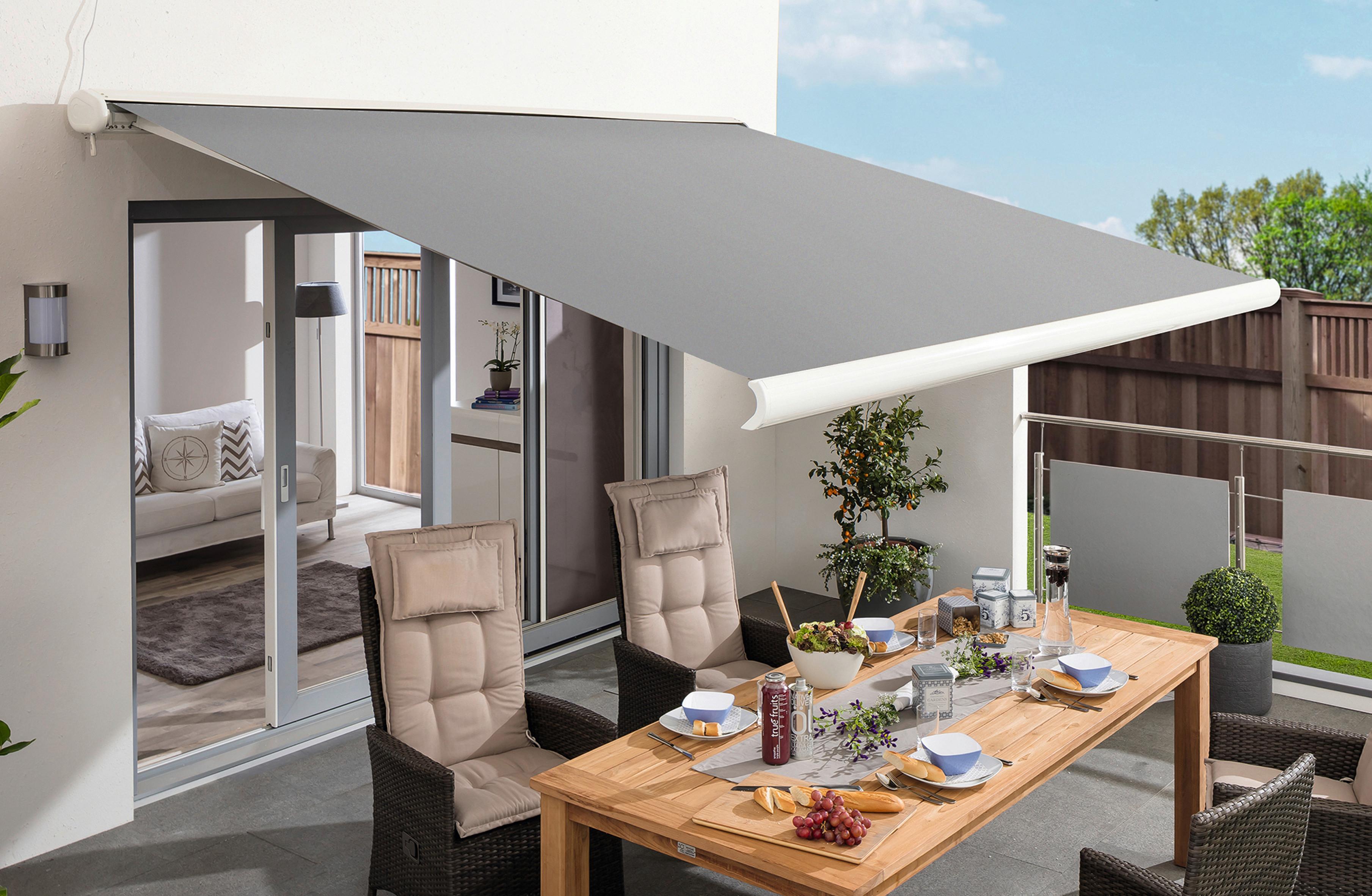 Kassettenmarkise Elektrisch 400x250cm Grau/Weiß + Fernbed. - Weiß/Grau, Basics, Textil (400/250cm)