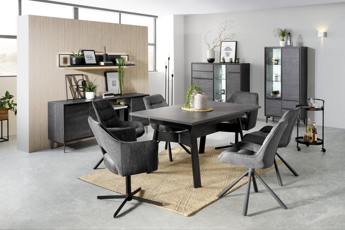 VITRÍNA AARHUS - černá/antracitová, Moderní, kov/kompozitní dřevo (73/159/40cm) - Premium Living