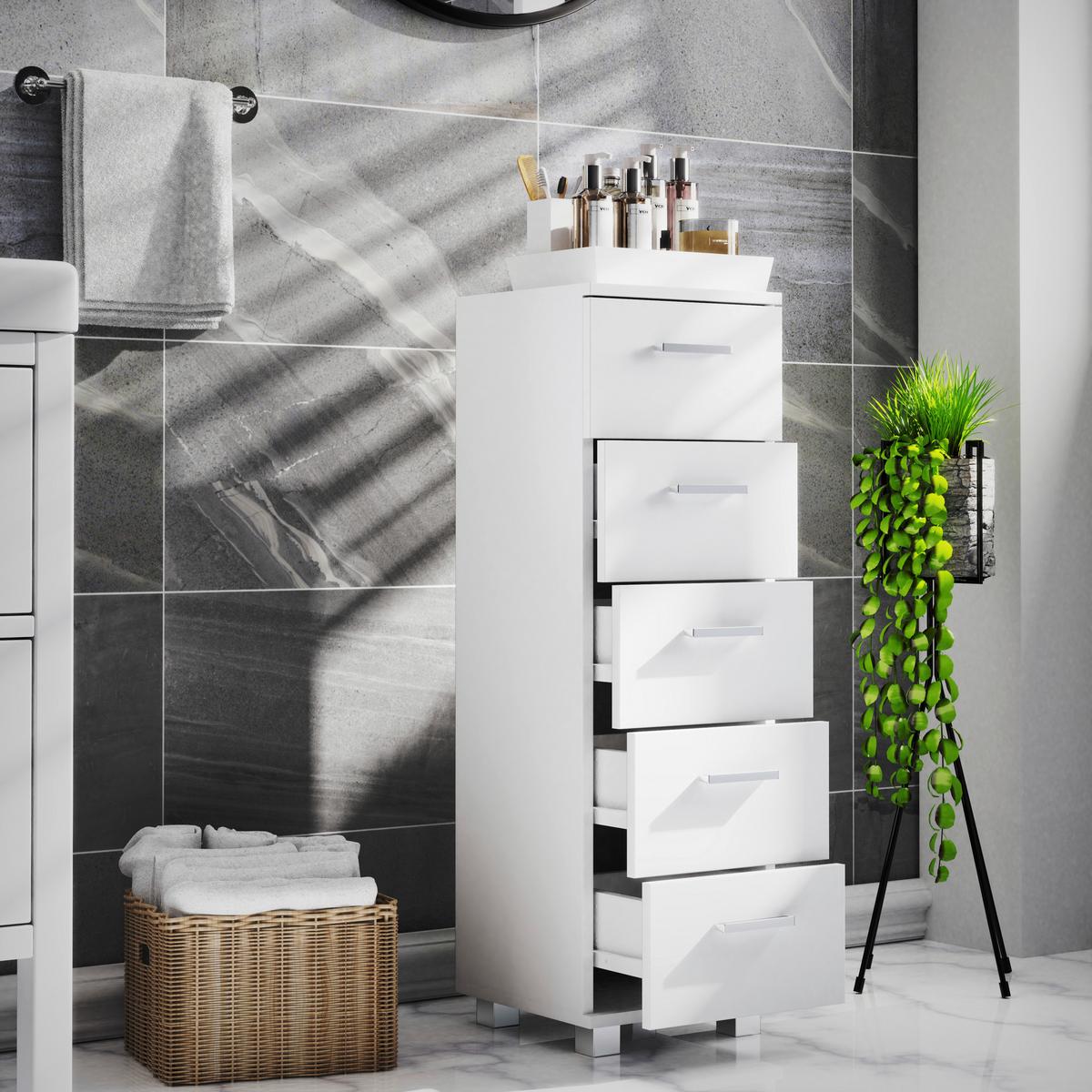 Highboard Zalo M Weiß B: 30 Cm - Silberfarben/Weiß, MODERN, Holzwerkstoff (30/94/30cm) - MID.YOU