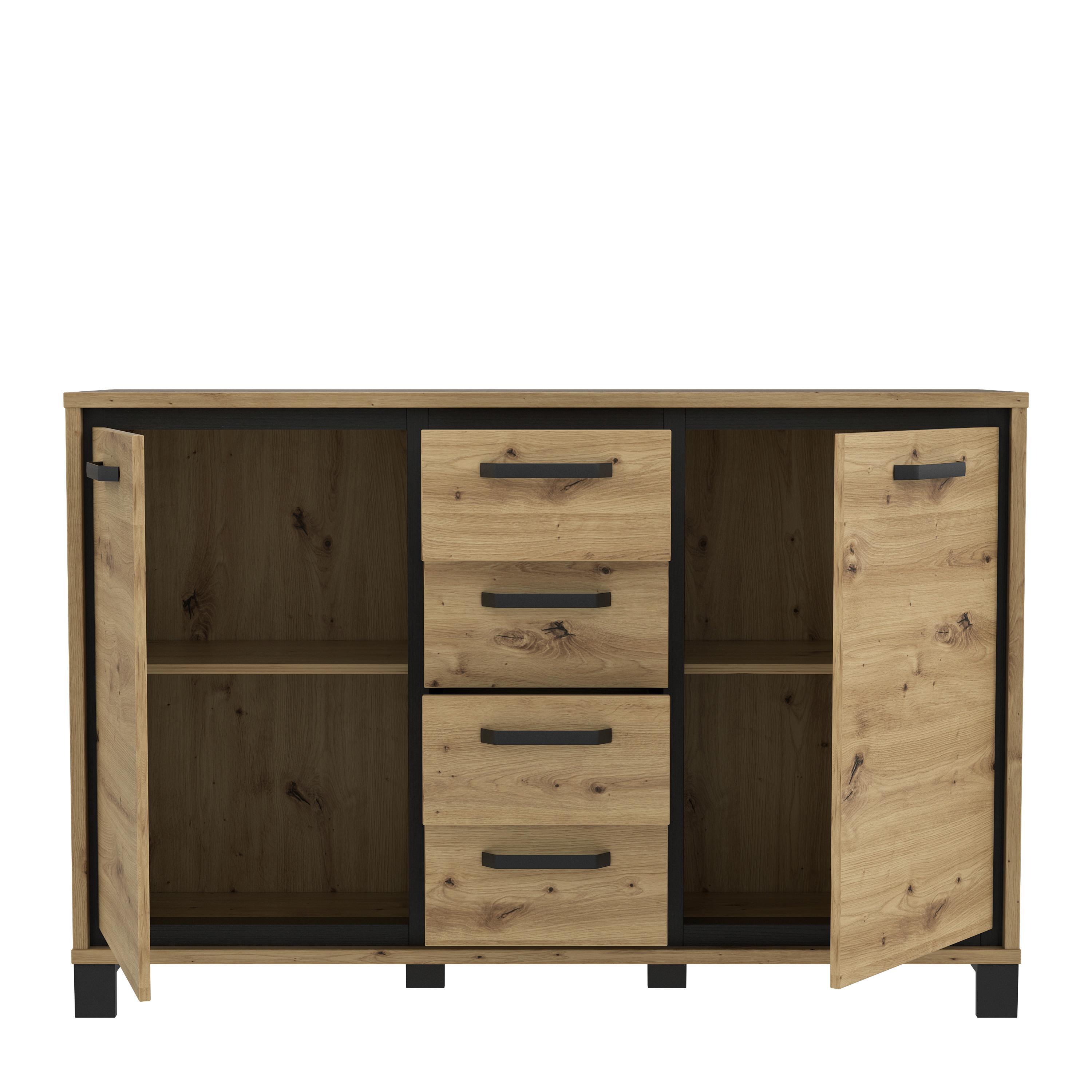 Kommode B 138,4 cm Trondheim, Eiche Dekor/Schwarz - Eichefarben/Schwarz, MODERN, Holzwerkstoff/Kunststoff (138,4/91,2/41,5cm) - MID.YOU
