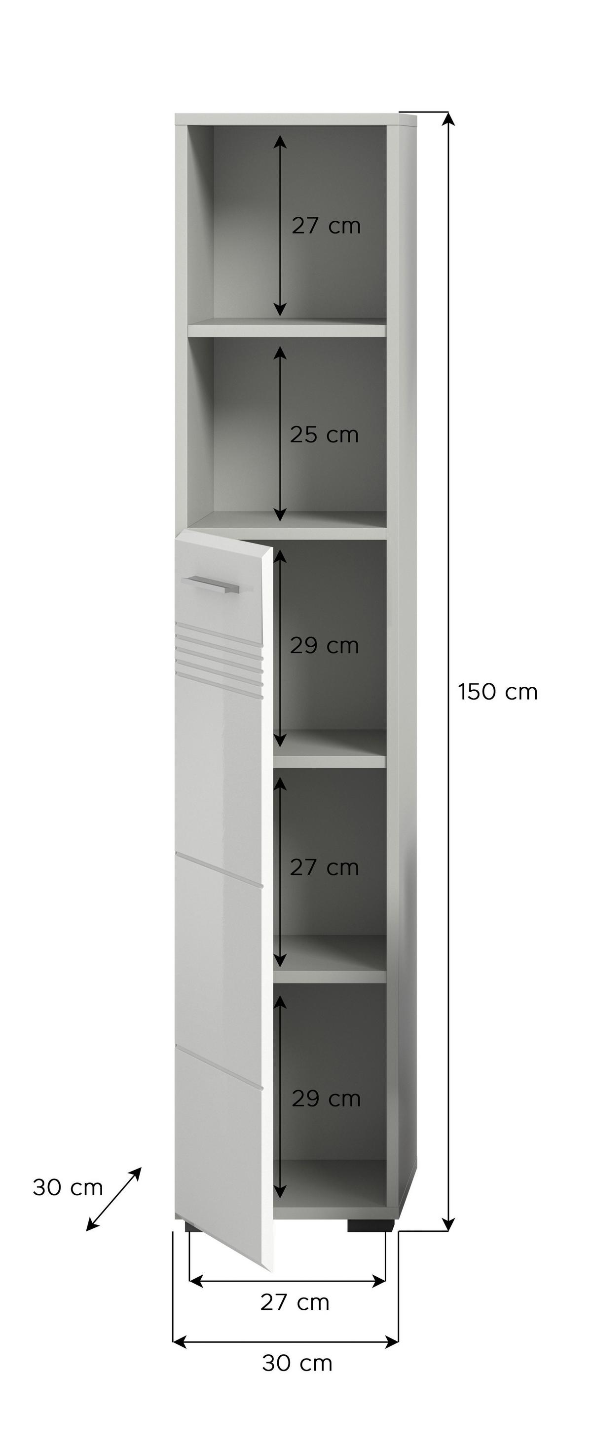 Hochschrank Copa BxH: 30x150 cm - Weiß Hochglanz/Schwarz, MODERN, Holzwerkstoff (30/150/30cm) - MID.YOU