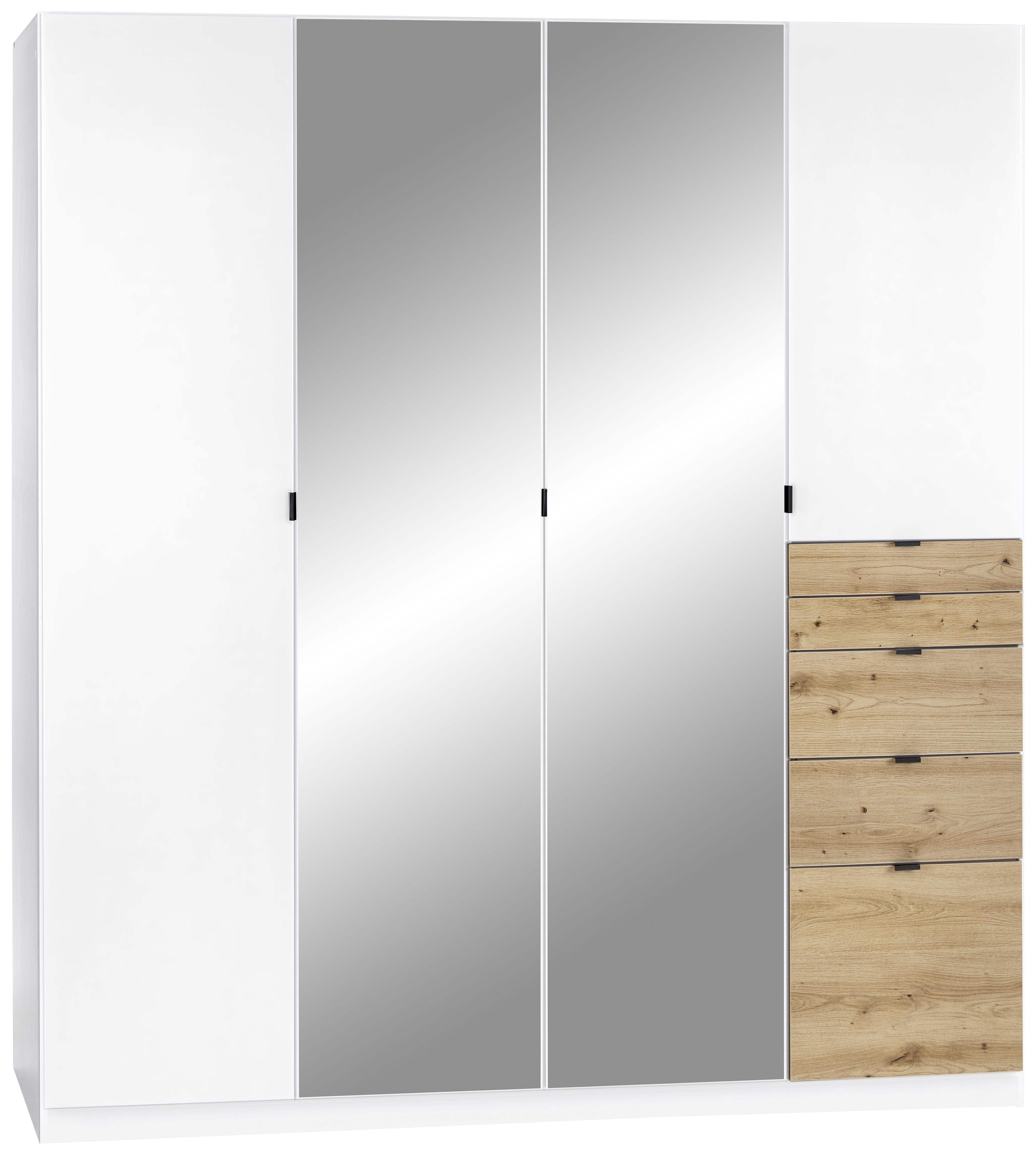 Drehtürenschrank mit Spiegel + Laden B: 181 cm Ontario, Weiß - Eichefarben/Weiß, MODERN, Holzwerkstoff (181/197/54cm)