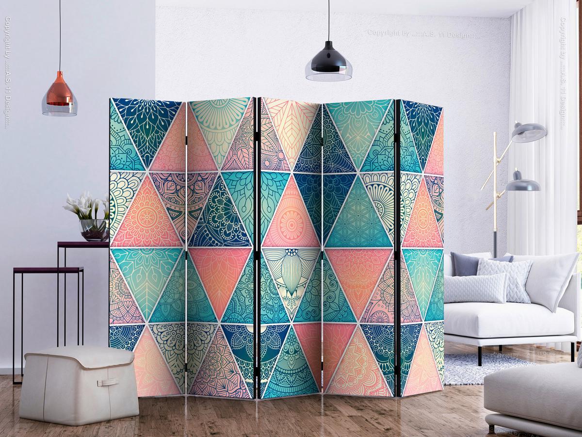 Paravent Multicolor Türkis B: 225 cm - Türkis/Multicolor, Basics, Holz/Textil (225/172/3cm) - artgeist