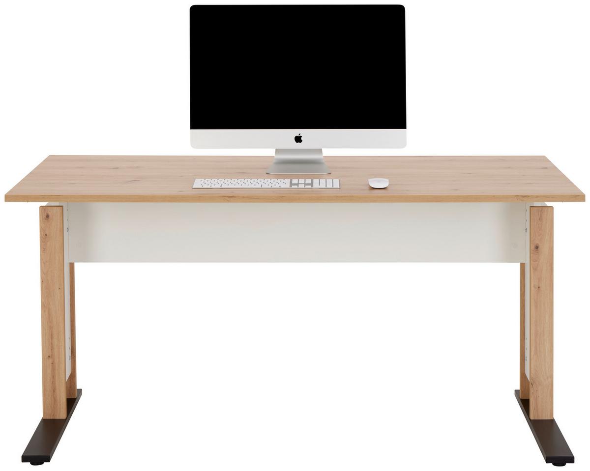 Schreibtisch mit Kabeldurchlass B:160cm H:71,5-80cm Kontor K8 - Schwarz/Weiß, MODERN, Holzwerkstoff/Metall (160/71,5/80cm)