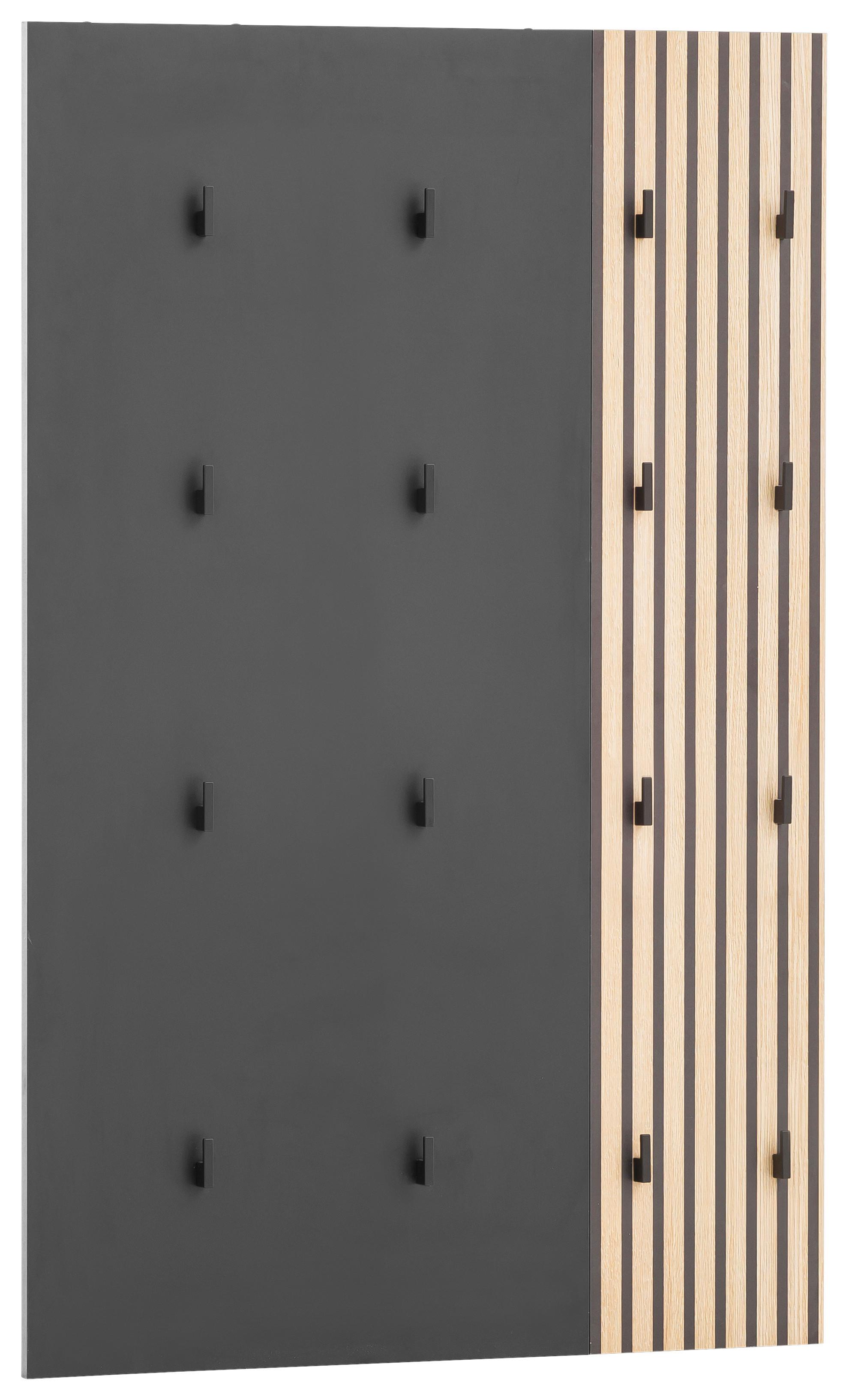 Garderobenpaneel Alexa 245+490 - Eichefarben/Schwarz, Design, Holzwerkstoff (73,5/109/2,6cm) - MID.YOU