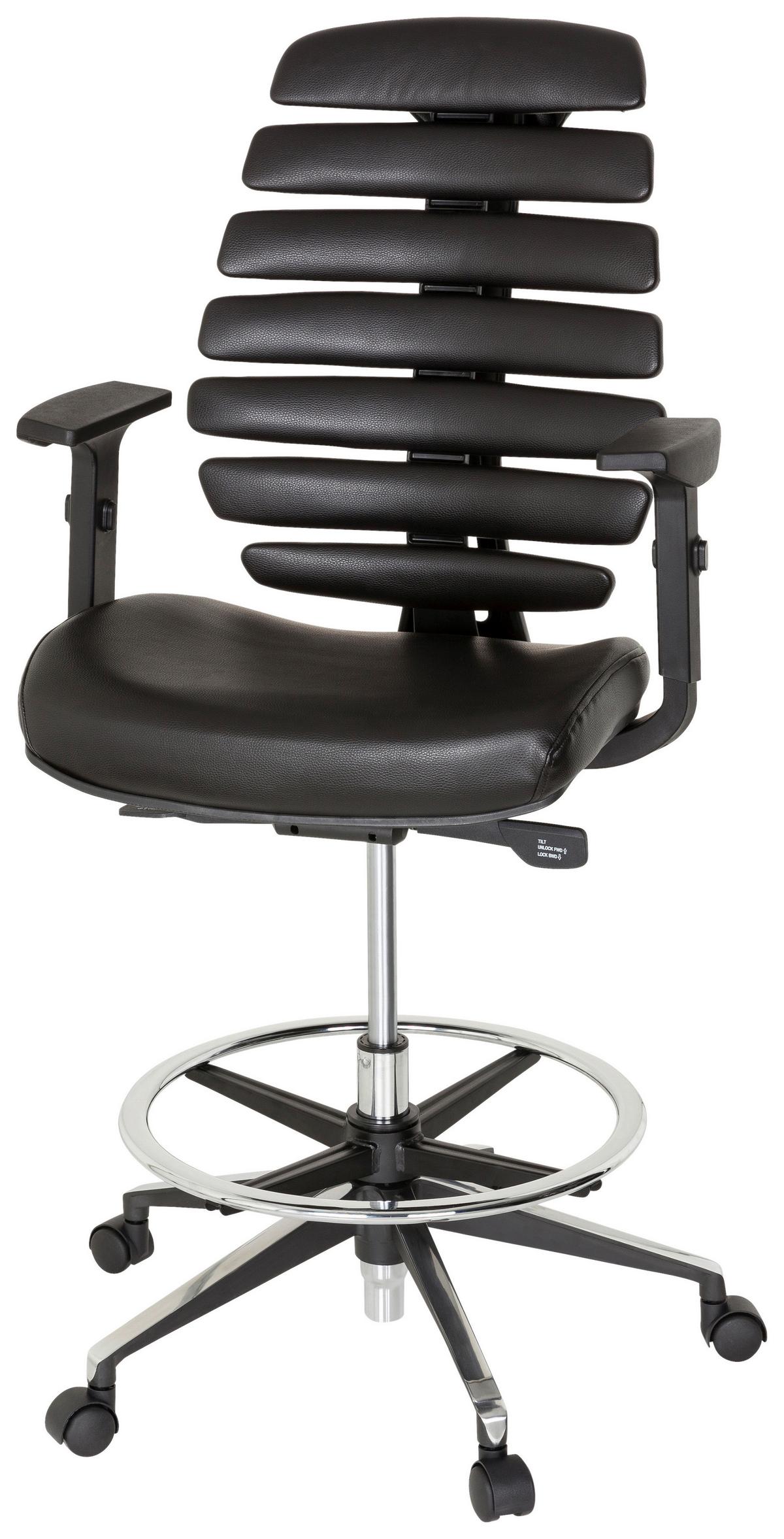 Drehstuhl Ergo Line Ii Work Echtleder Schwarz Bis 120kg - Alufarben/Schwarz, MODERN, Leder/Kunststoff (62/131/65cm) - MID.YOU