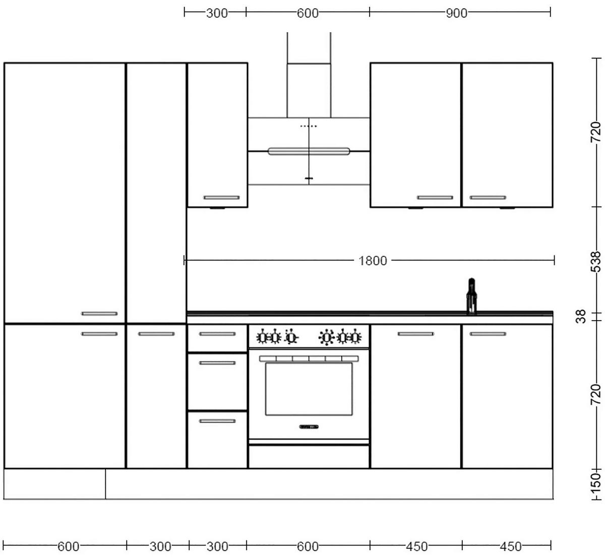Küchenleerblock Easytouch High-Line, H3 Links - Blau/Eichefarben, MODERN, Holzwerkstoff (270cm) - Nobilia