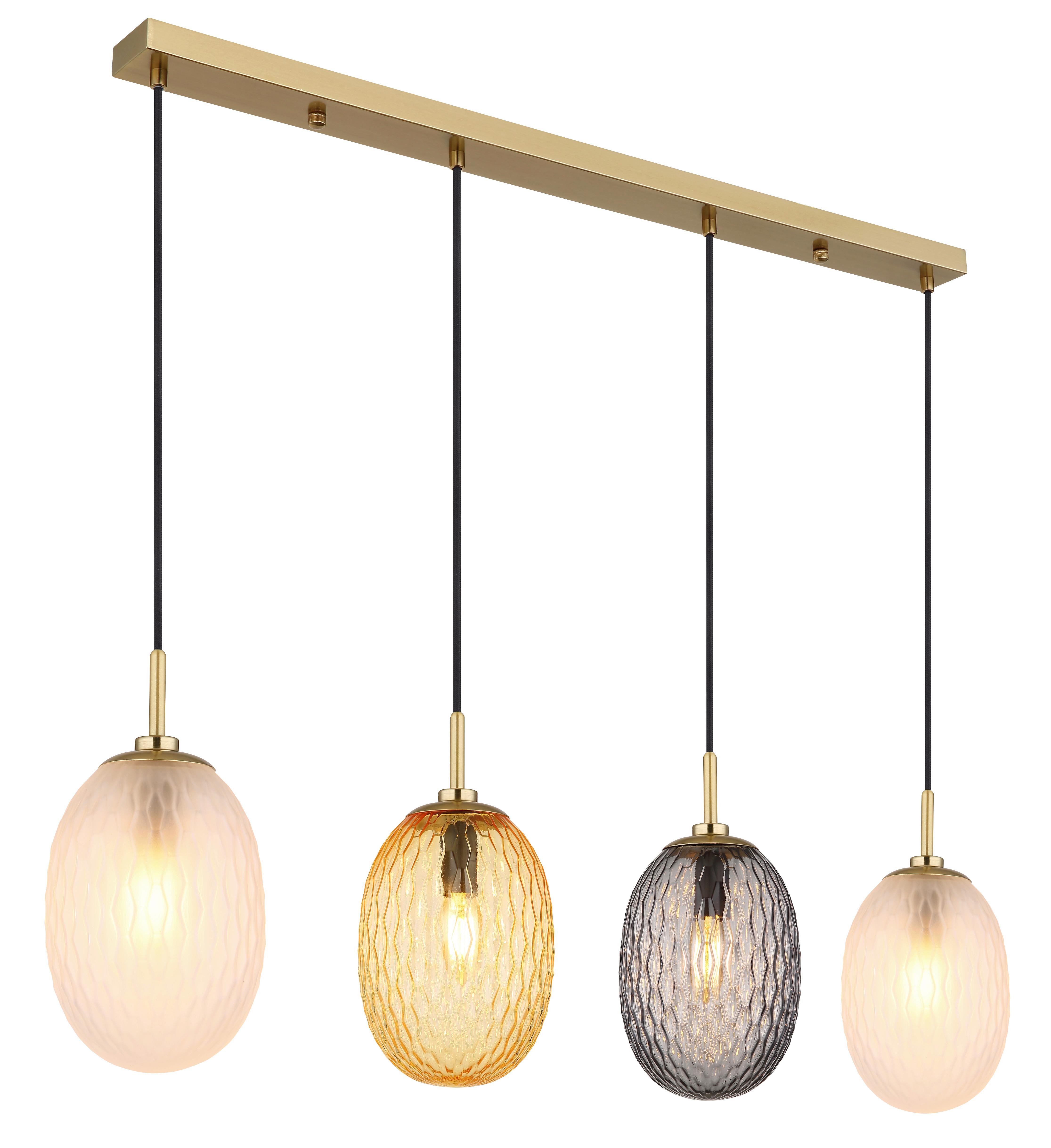 Hängeleuchte 15899-4h - Goldfarben/Schwarz, Basics, Glas/Textil (96/15/120cm) - Globo