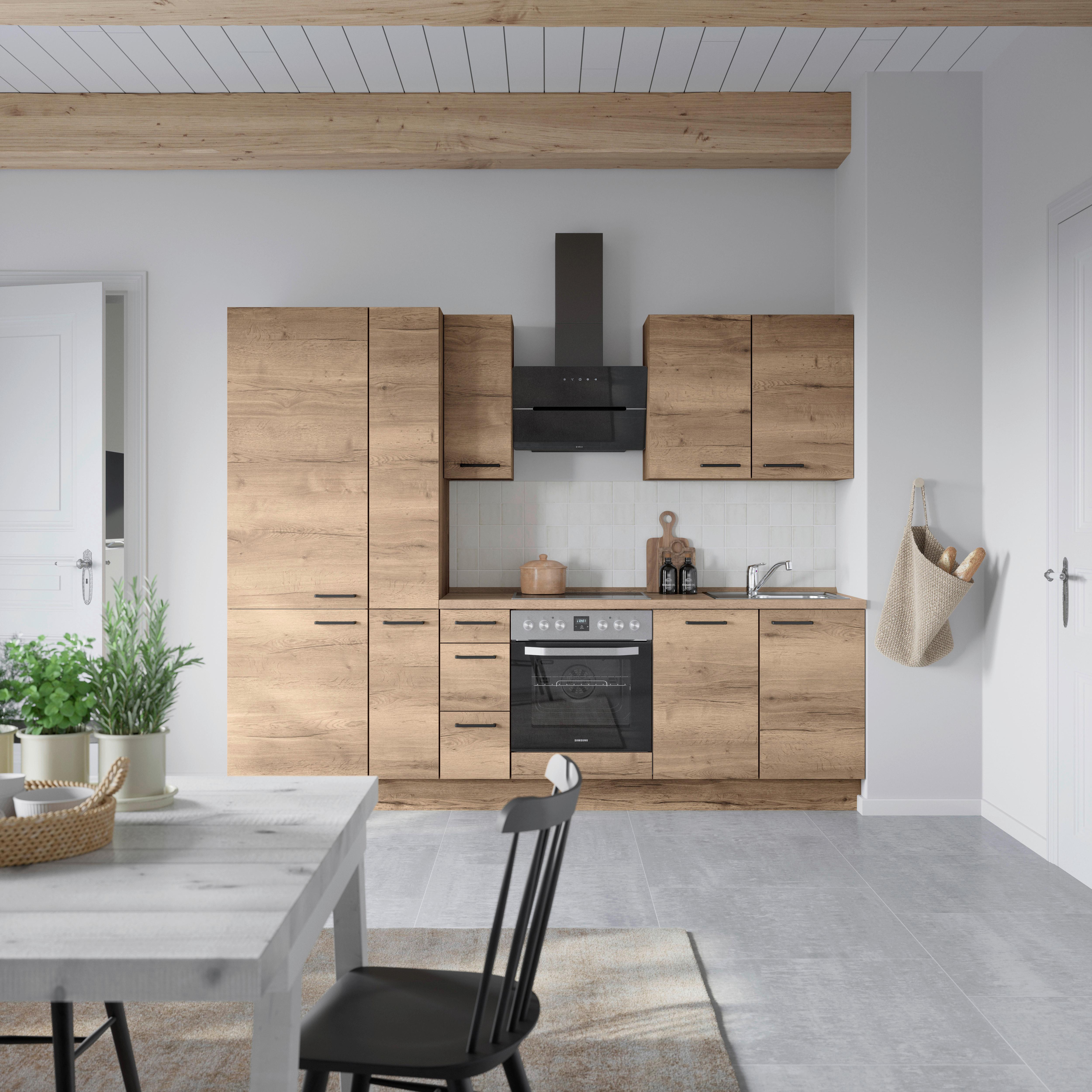 Kuchyňská linka 270 cm, dekor dub Havanna - černá/tmavý dub, Moderní, kov/kompozitní dřevo (270cm) - Nobilia