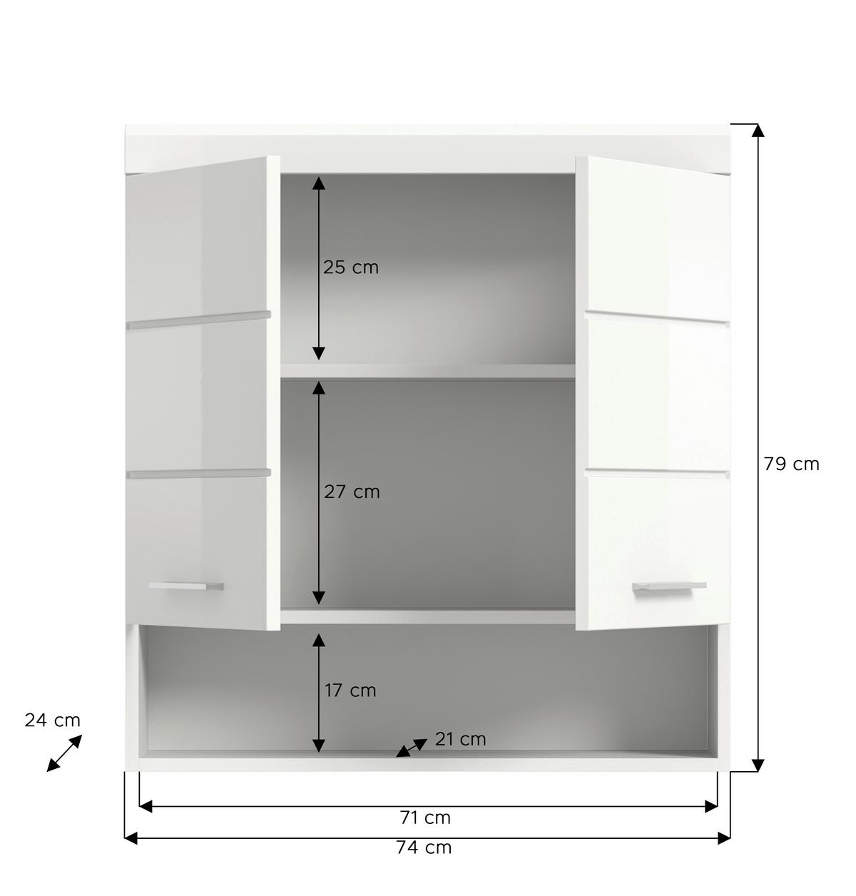 Hängeschrank Scout Weiß B: 74 cm - Weiß Hochglanz/Weiß, MODERN, Holzwerkstoff (74/79/24cm) - MID.YOU