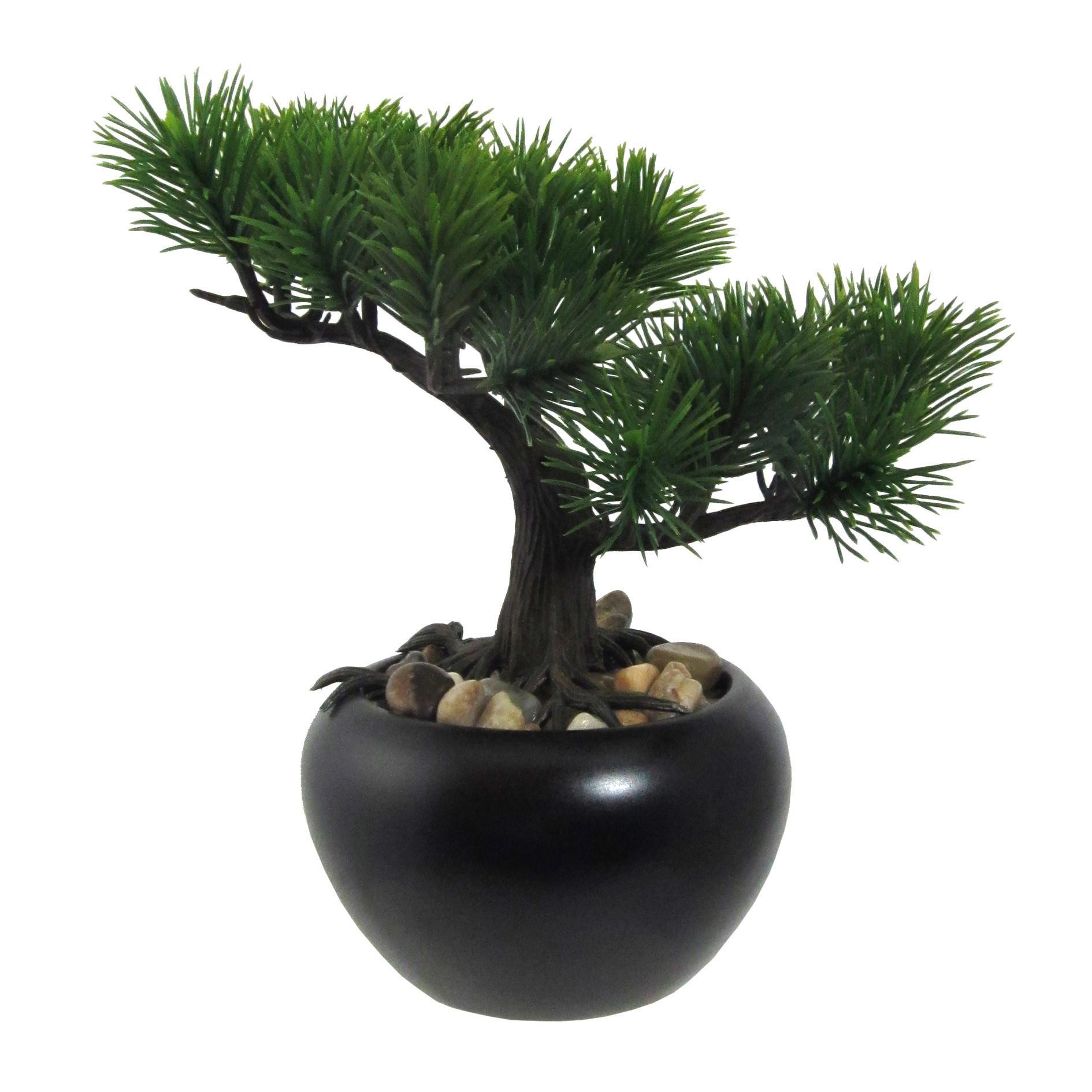 Kunstpflanze, Bonsai Grün, H: 19 cm - Schwarz/Grün, Design, Keramik/Kunststoff (19cm)