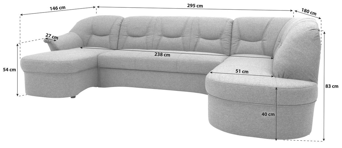Wohnlandschaft Sarafina Grau Mikrofaser - Graubraun/Schwarz, KONVENTIONELL, Textil (146/295/180cm) - MID.YOU