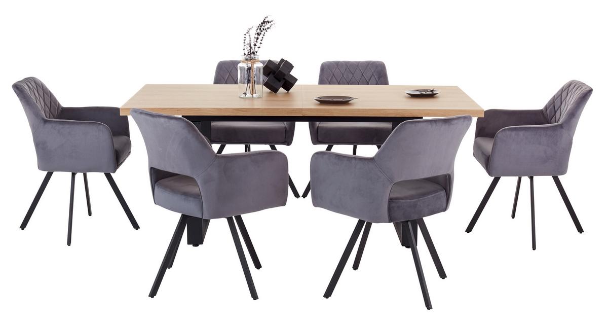 VÝSUVNÝ STŮL RUDI 180 AZ - černá/přírodní barvy, Moderní, kov/kompozitní dřevo (180 - 220/75/90cm)