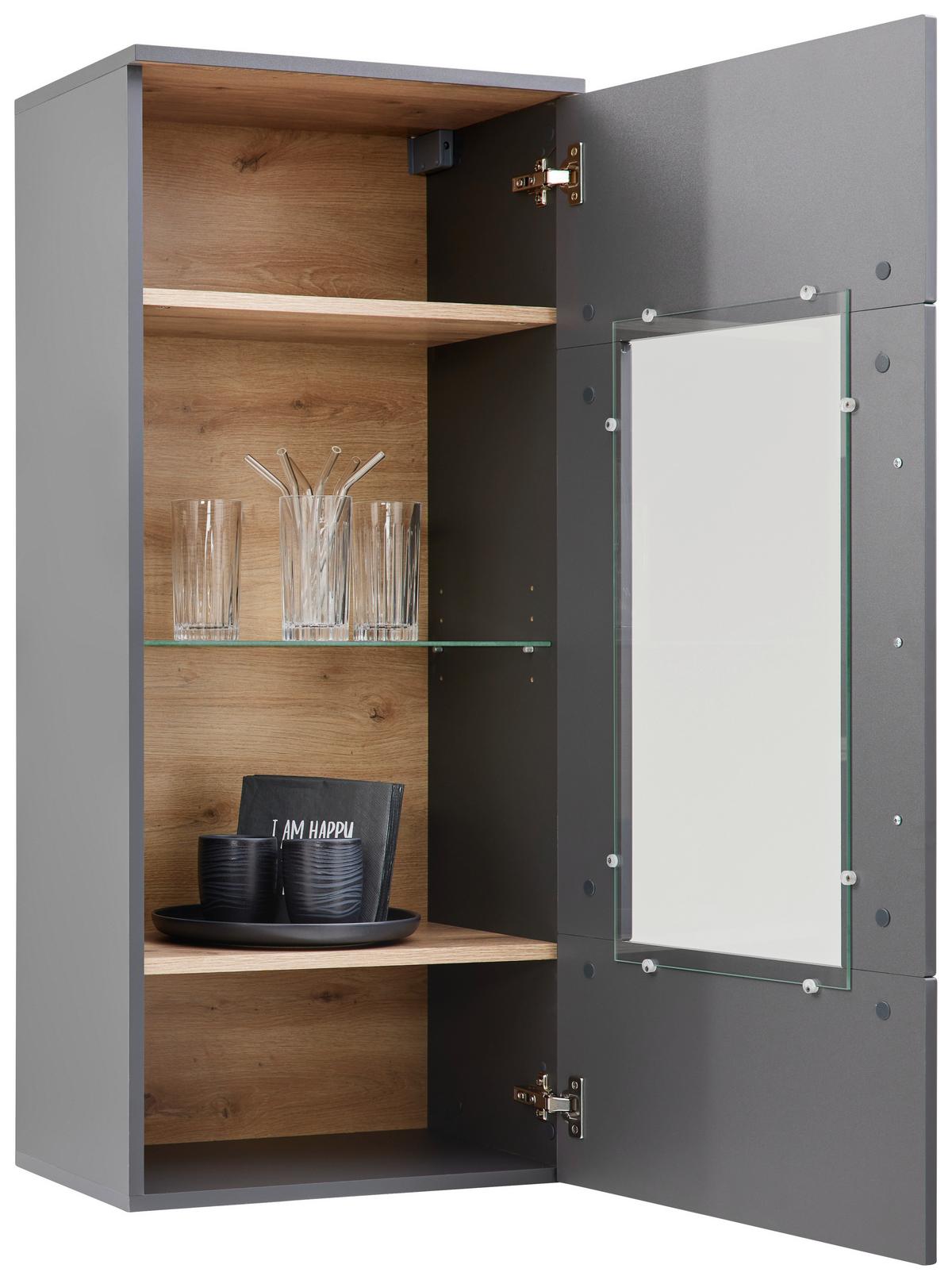 Hängevitrine Atlanta B: 50,1 Cm Grau/eiche Viking Dekor - Eichefarben/Silberfarben, MODERN, Holzwerkstoff (50,1/113,2/32,2cm)