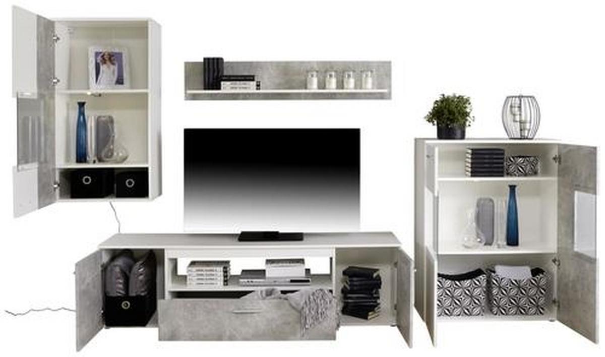 Vitrinkombináció Vulcan - fehér/szürke, Modern, faalapú anyag/Üveg (265-295/194/40cm) - Best Price