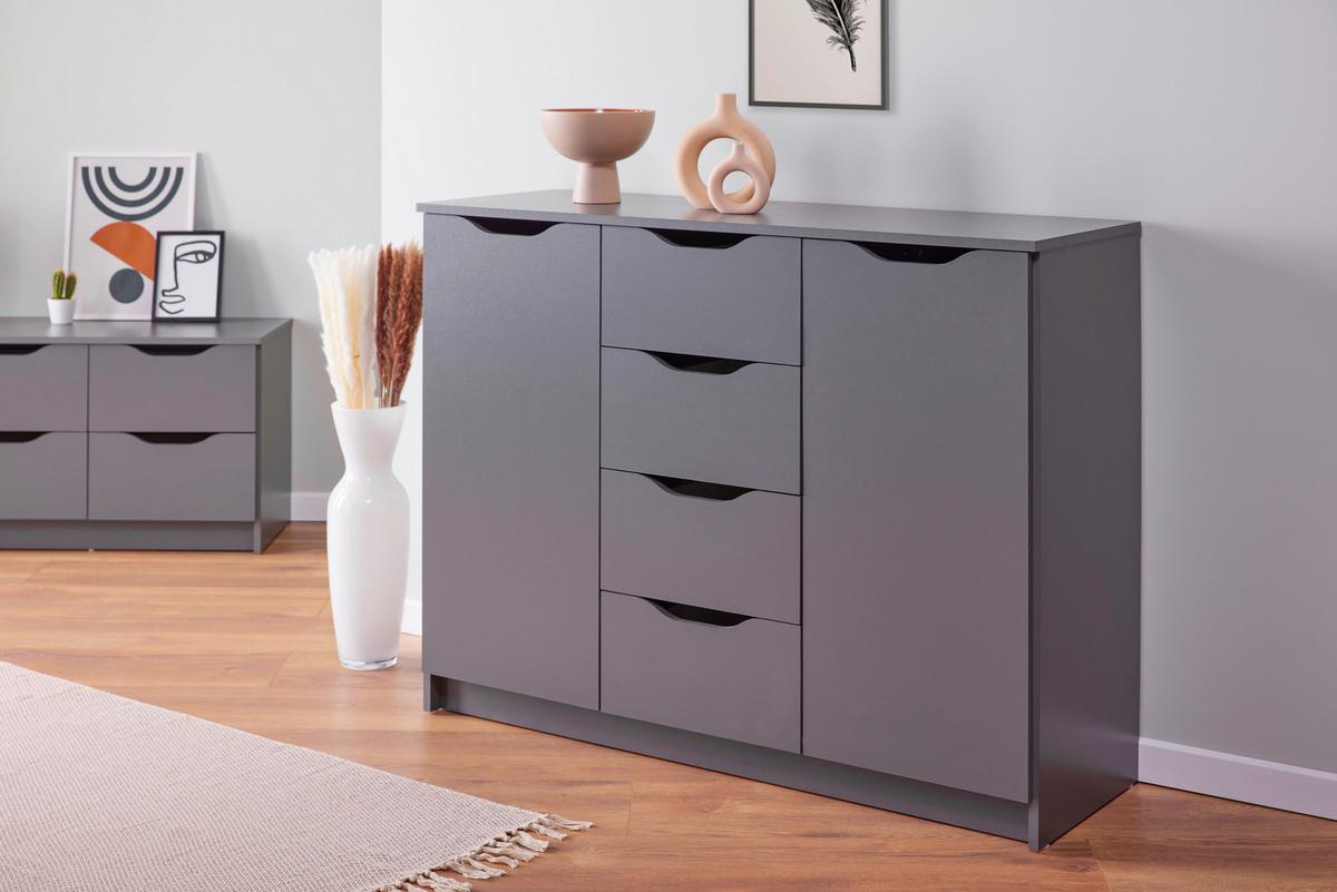 Kommode Silenzia - Graphitfarben, Design, Holzwerkstoff (112/91/40cm) - Livetastic