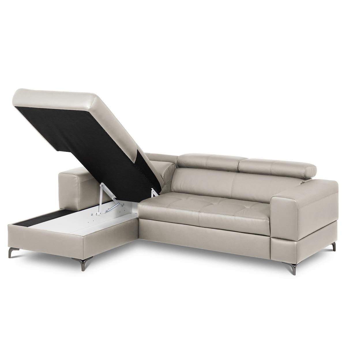 Ecksofa Torino Teilleder Platinfarben 173x247 - Platinfarben/Schwarz, Design, Leder/Textil (173/247cm) - Livetastic