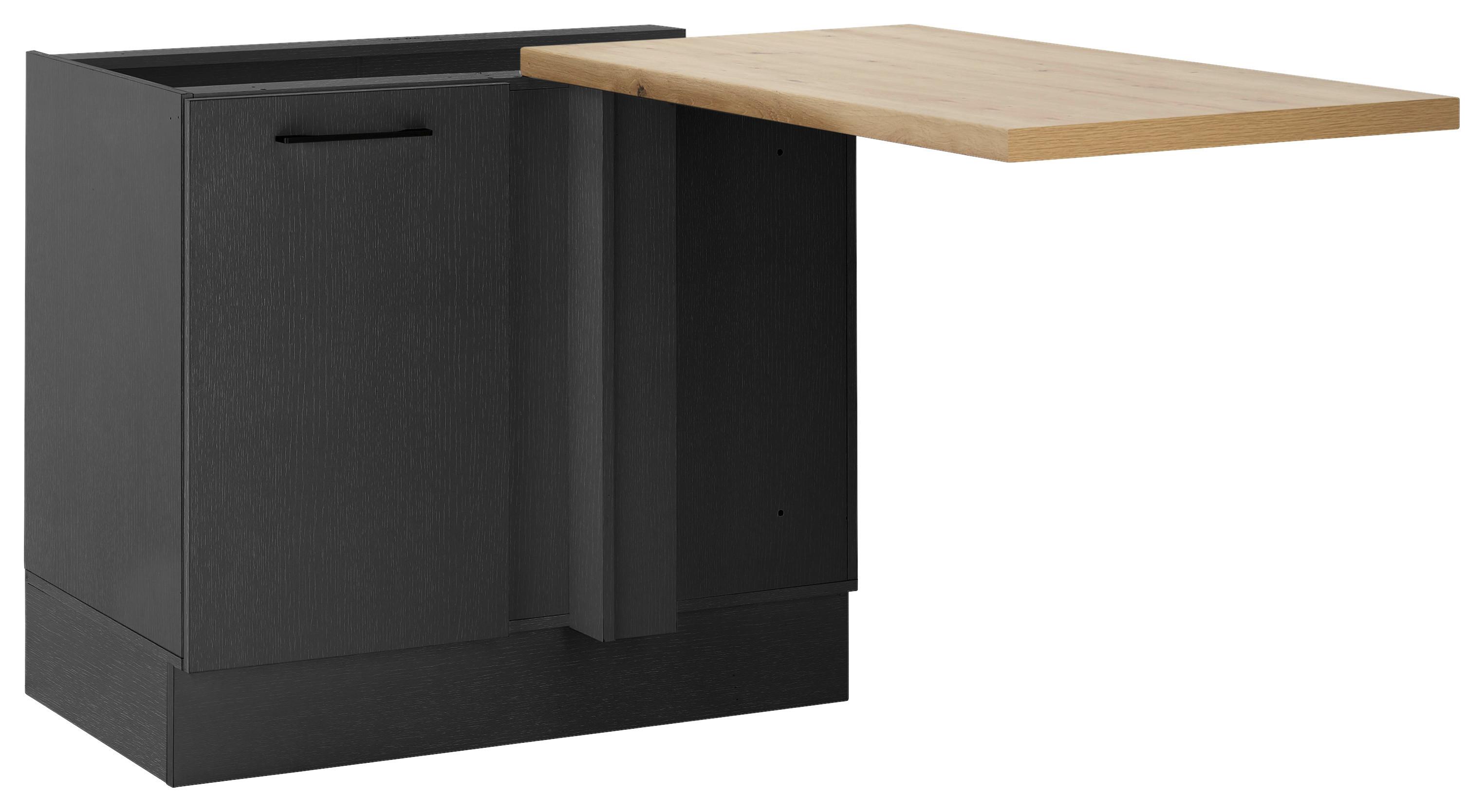 Rohová spodná skrinka TURIN - čierna/dub artisan, Modern, kov/kompozitné drevo (110/90/60cm)