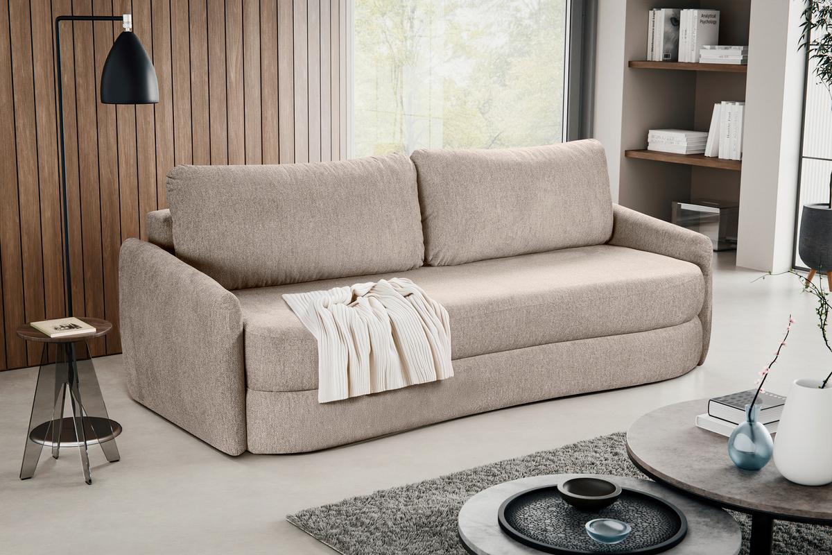 Schlafsofa Diana Beige B: 231cm - Beige/Schwarz, Basics, Holz/Textil (231/93/108cm) - MID.YOU