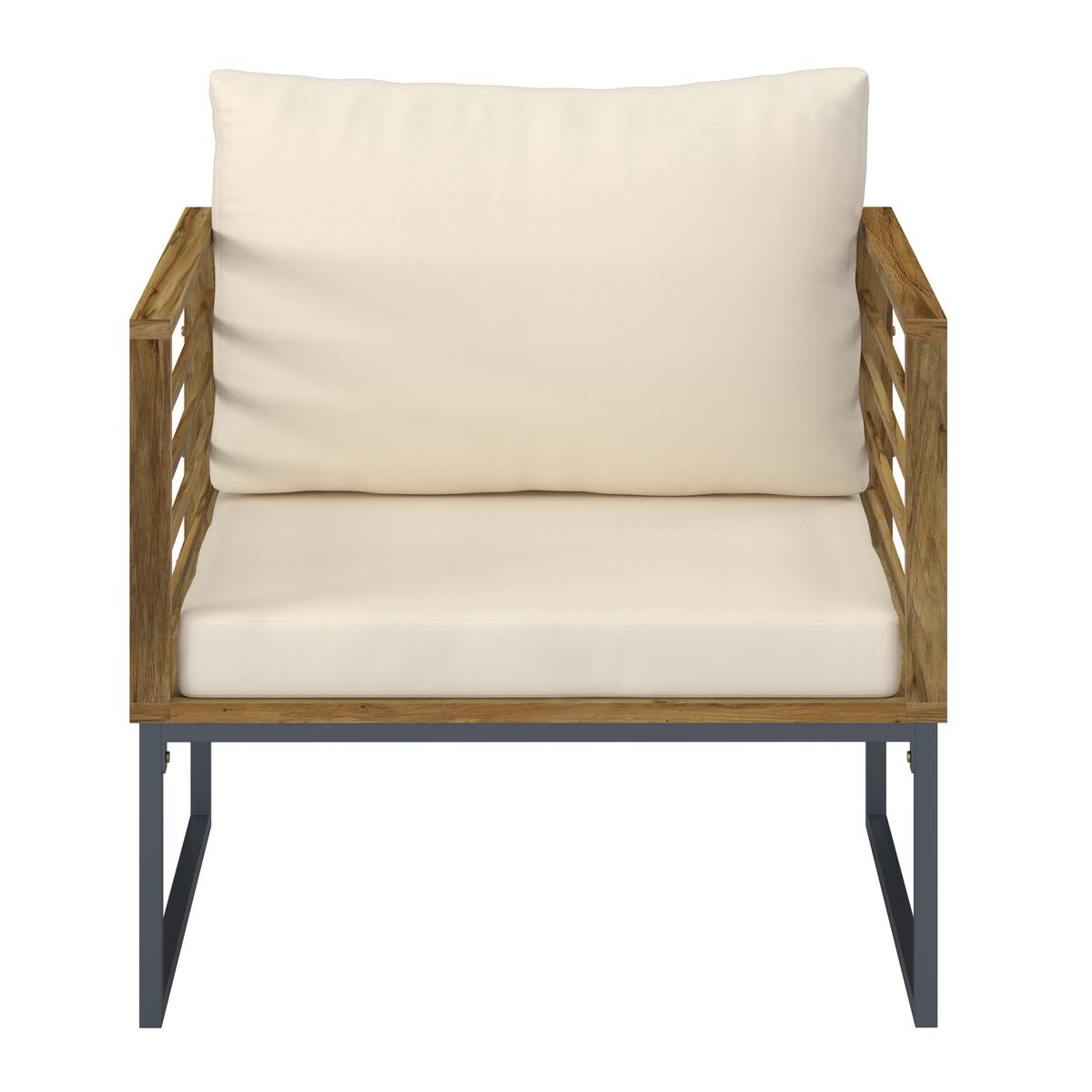 TERASOVÁ SEDACIA SÚPRAVA SILAS - farba akácie/krémová, Modern, kov/drevo (130/85/80cm) - Bessagi Garden
