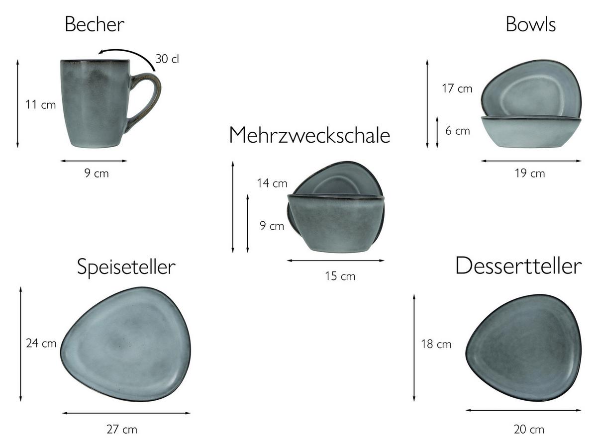 Kombiservice Cloudy Stone 2 Personen Geschirr Set - Grau, Trend, Keramik (34/29,5/36cm) - Creatable