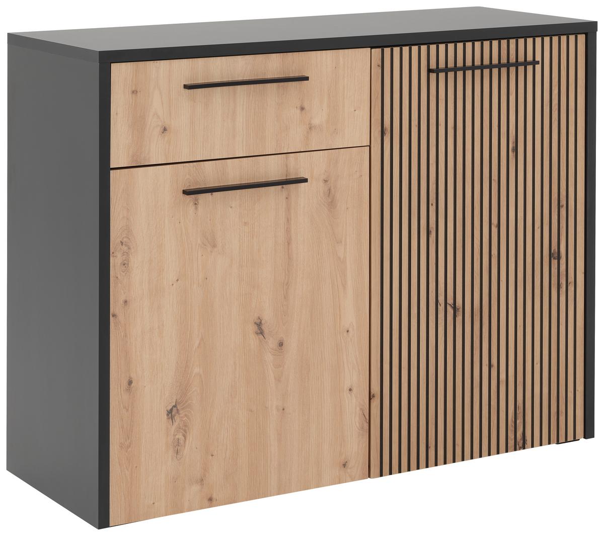 Kommode Luis B: 110,5 cm Artisan Eiche Dekor/Schwarz - Eichefarben/Schwarz, Trend, Holzwerkstoff (110,5/88/42cm)