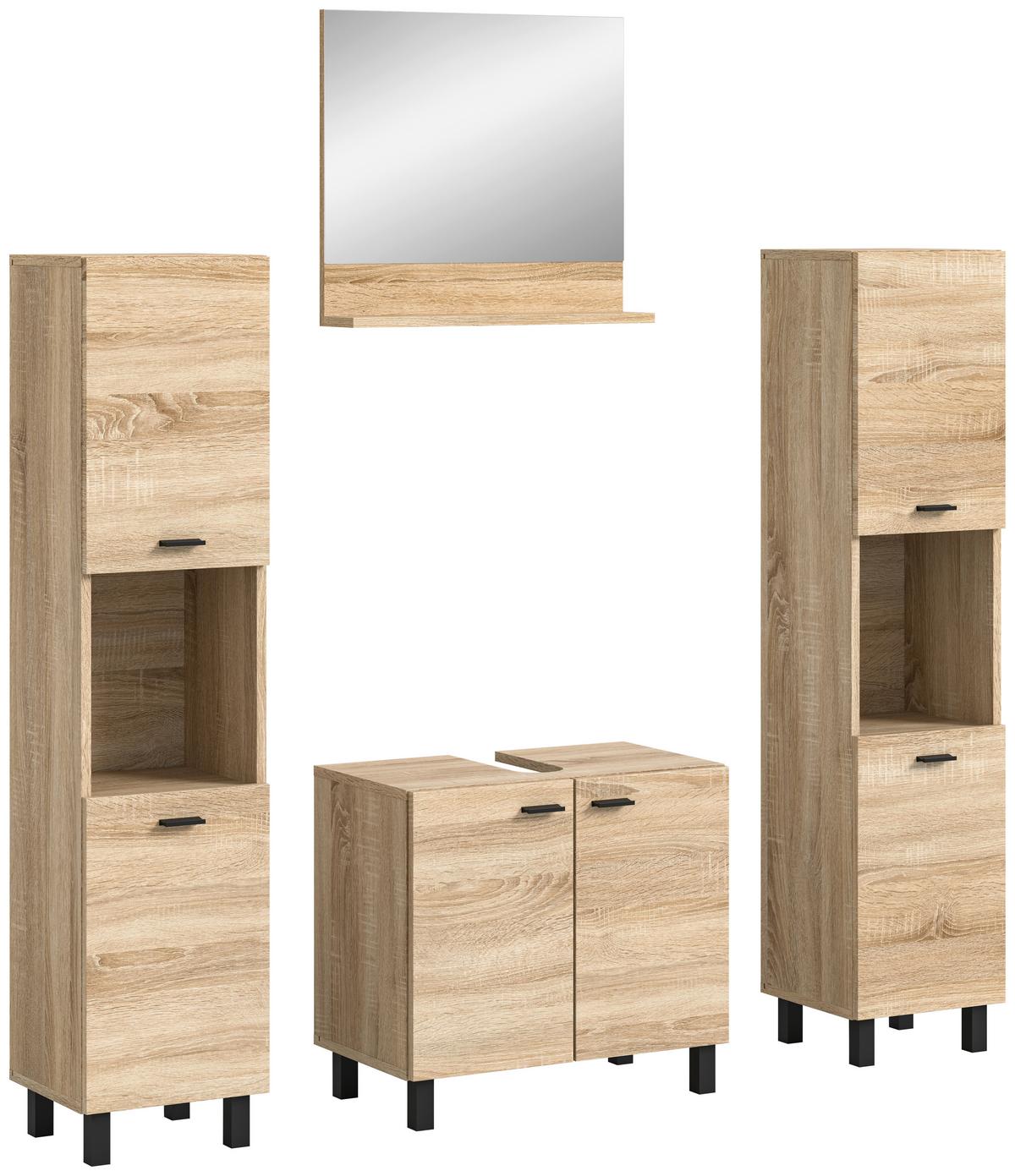 Badezimmer Boston Sonoma Eiche Dekor - Schwarz/Sonoma Eiche, MODERN, Glas/Holzwerkstoff (117cm) - MID.YOU
