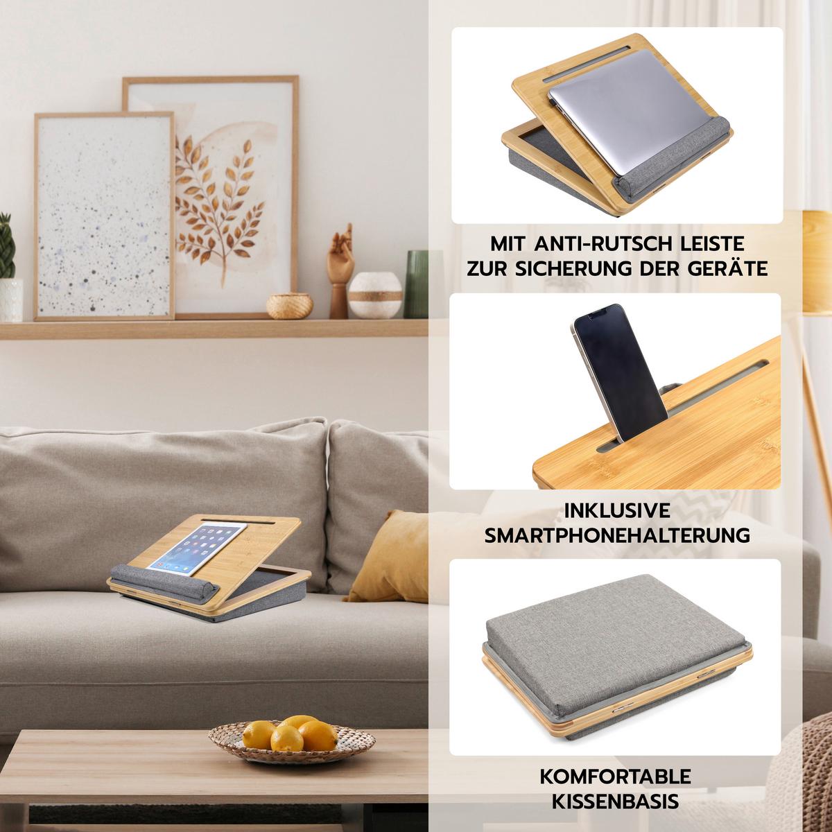 Laptopunterlage Comfilap Iii - Braun/Grau, Basics, Naturmaterialien/Textil (42/9/34cm) - MID.YOU