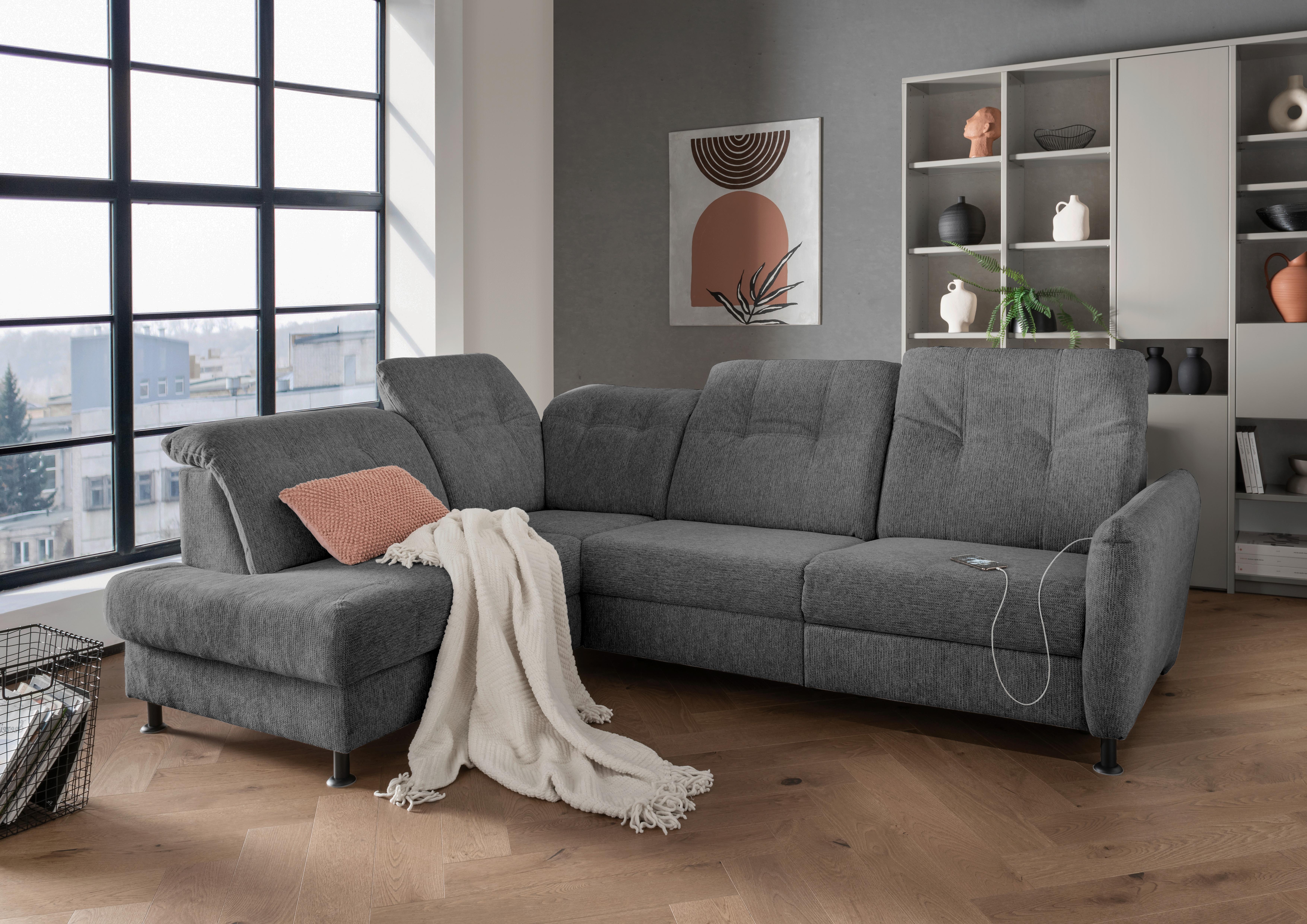 Ecksofa Minori Chenille Anthrazit, S: 198x270 cm - Anthrazit/Schwarz, MODERN, Textil (198/270cm) - Livetastic