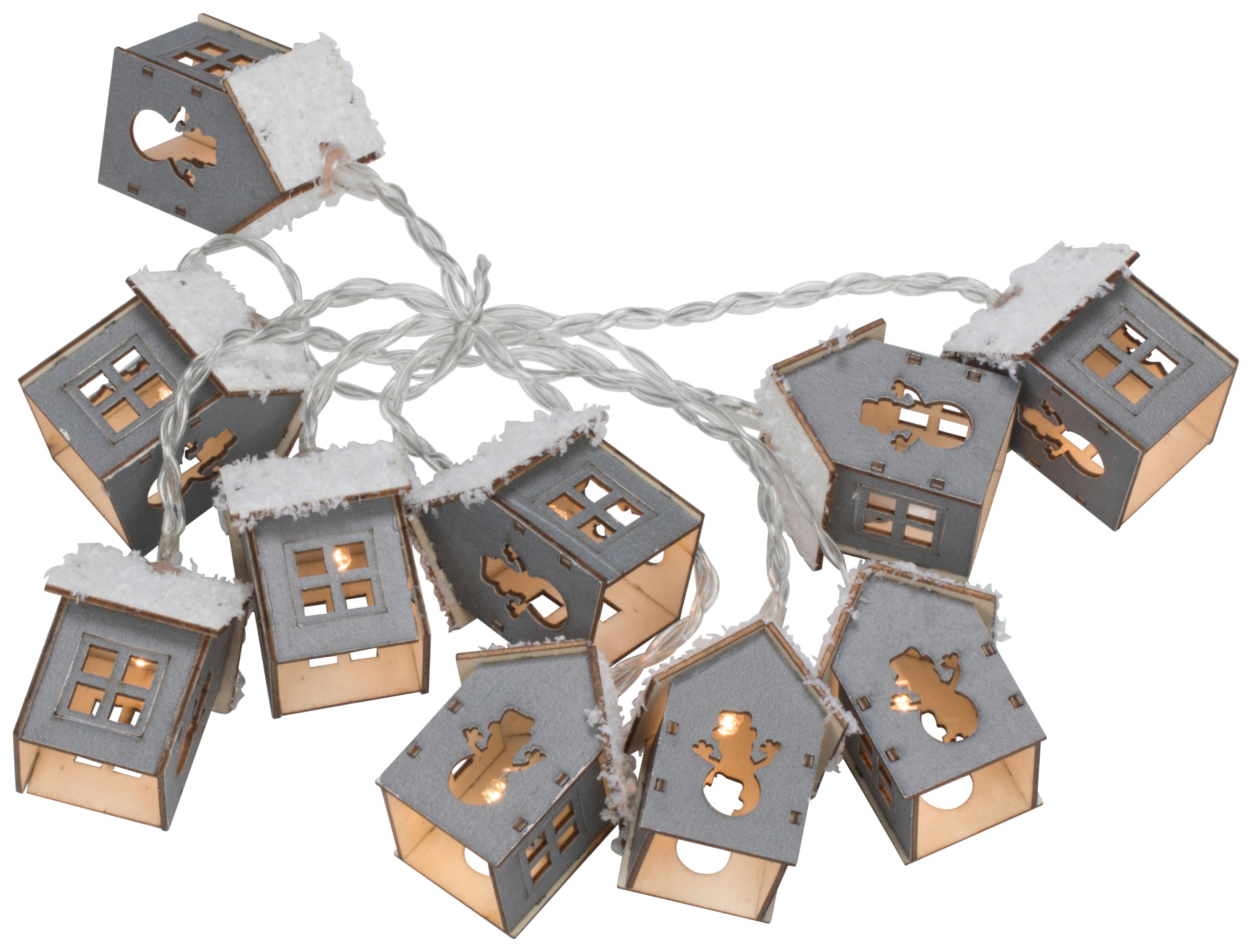 Světelný řetěz HOUSI, D: 165cm - šedá/bílá, Konvenční, dřevo (165l) - Modern Living