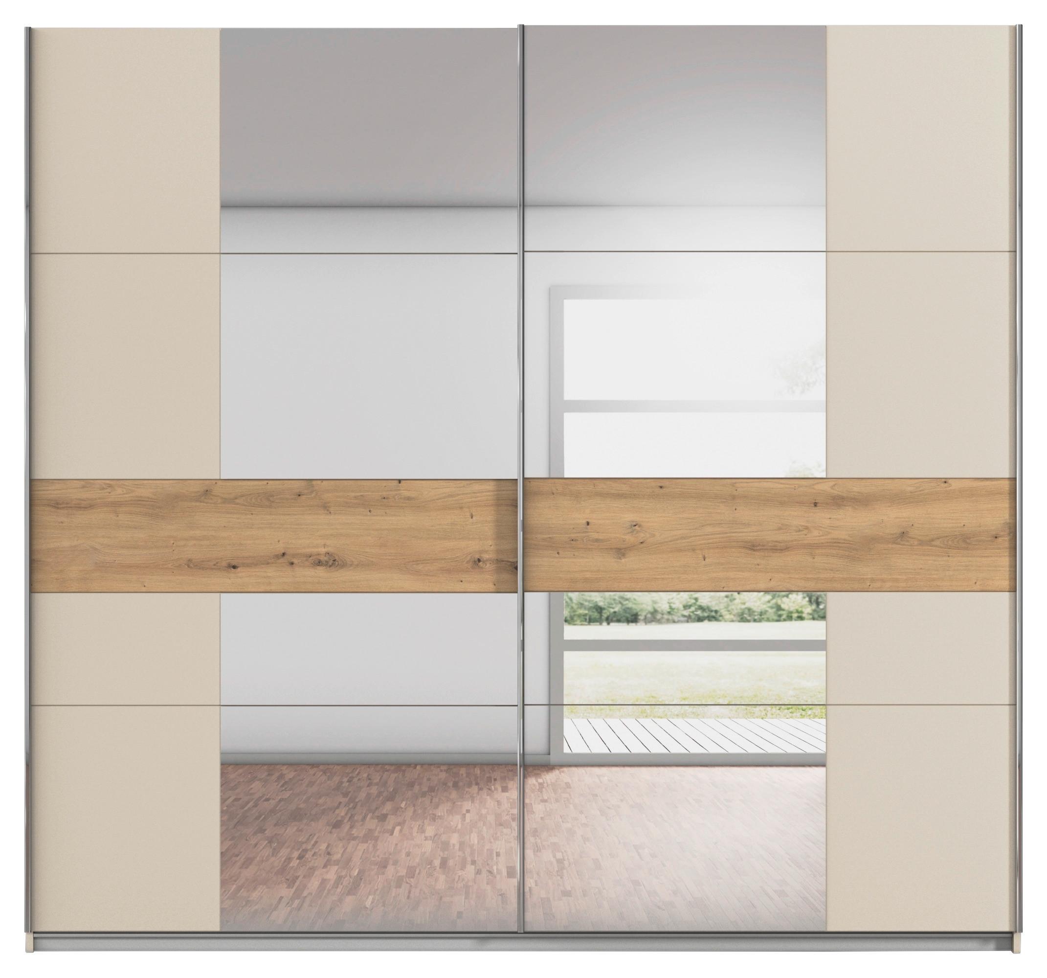 Schwebetürenschrank Mit Spiegel 226cm Calisto Champagner/Eiche - Champagner/Silberfarben, Trend, Holzwerkstoff (226/210/62cm) - Luca Bessoni