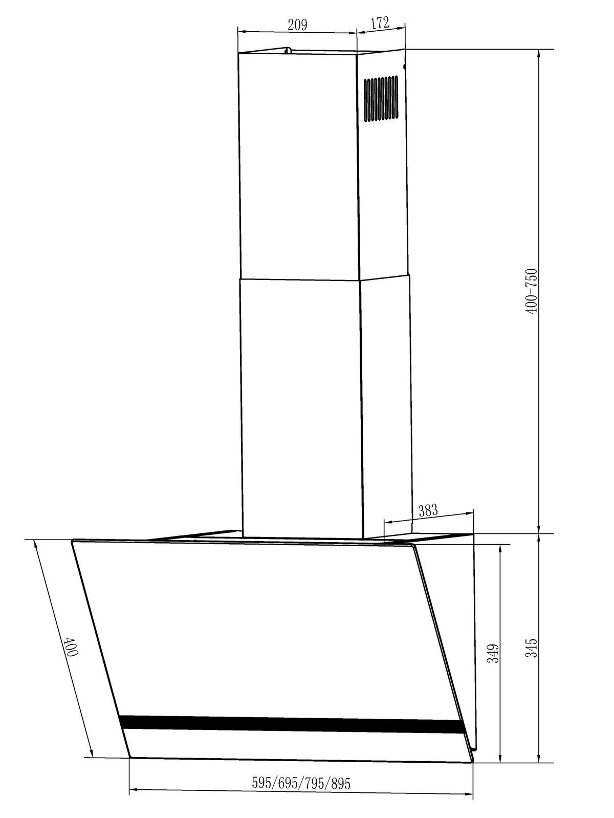 DUNSTABZUGSHAUBE Schwarz B: 59,5cm - Schwarz, Trend, Glas/Metall (59,5/74,5/38,3cm) - Respekta
