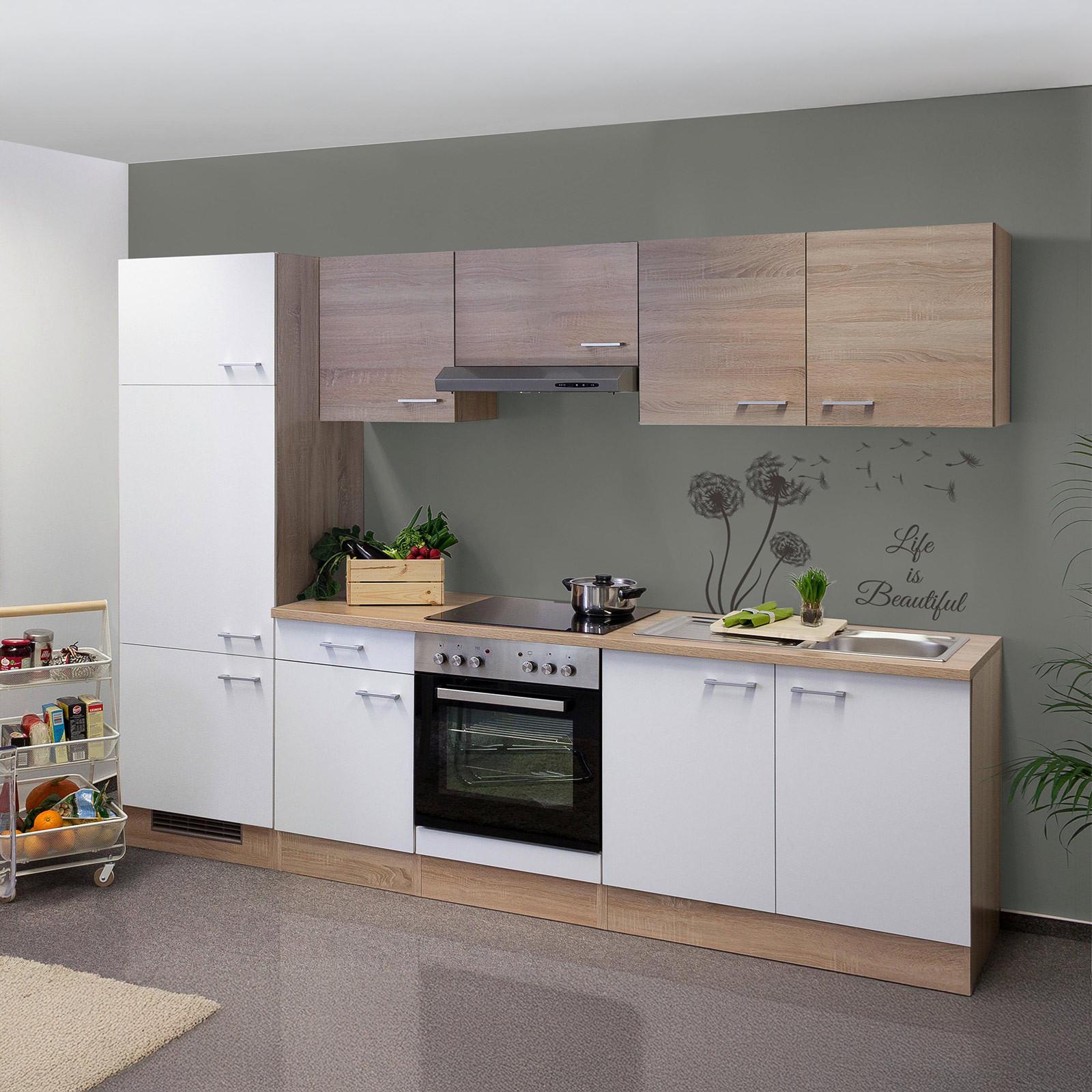 Kuchynský blok SAMOA bez spotrebičov, šírka 270 cm - biela/dub sonoma, Konventionell, kompozitné drevo/plast (270cm)