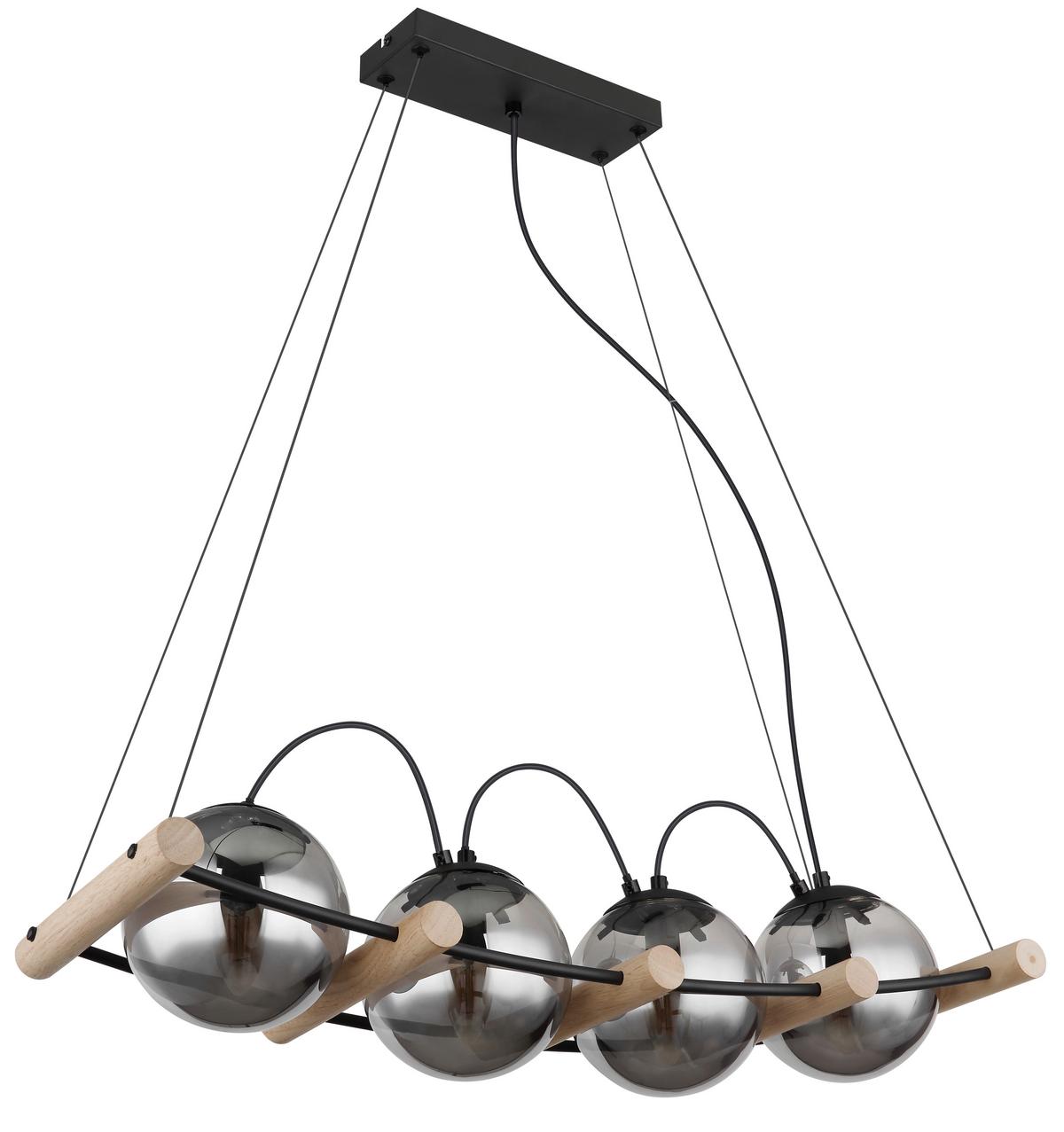 Függőlámpa 15883-4h - natúr/fekete, Design, Üveg/fa (75/22/120cm) - Globo