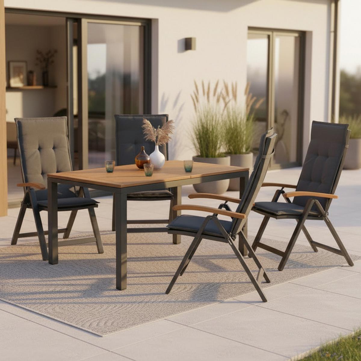 Gartengarnitur 9-tlg. Tilos Aus Echtholz - Schwarz/Grau, KONVENTIONELL, Holz/Textil - Gardenson