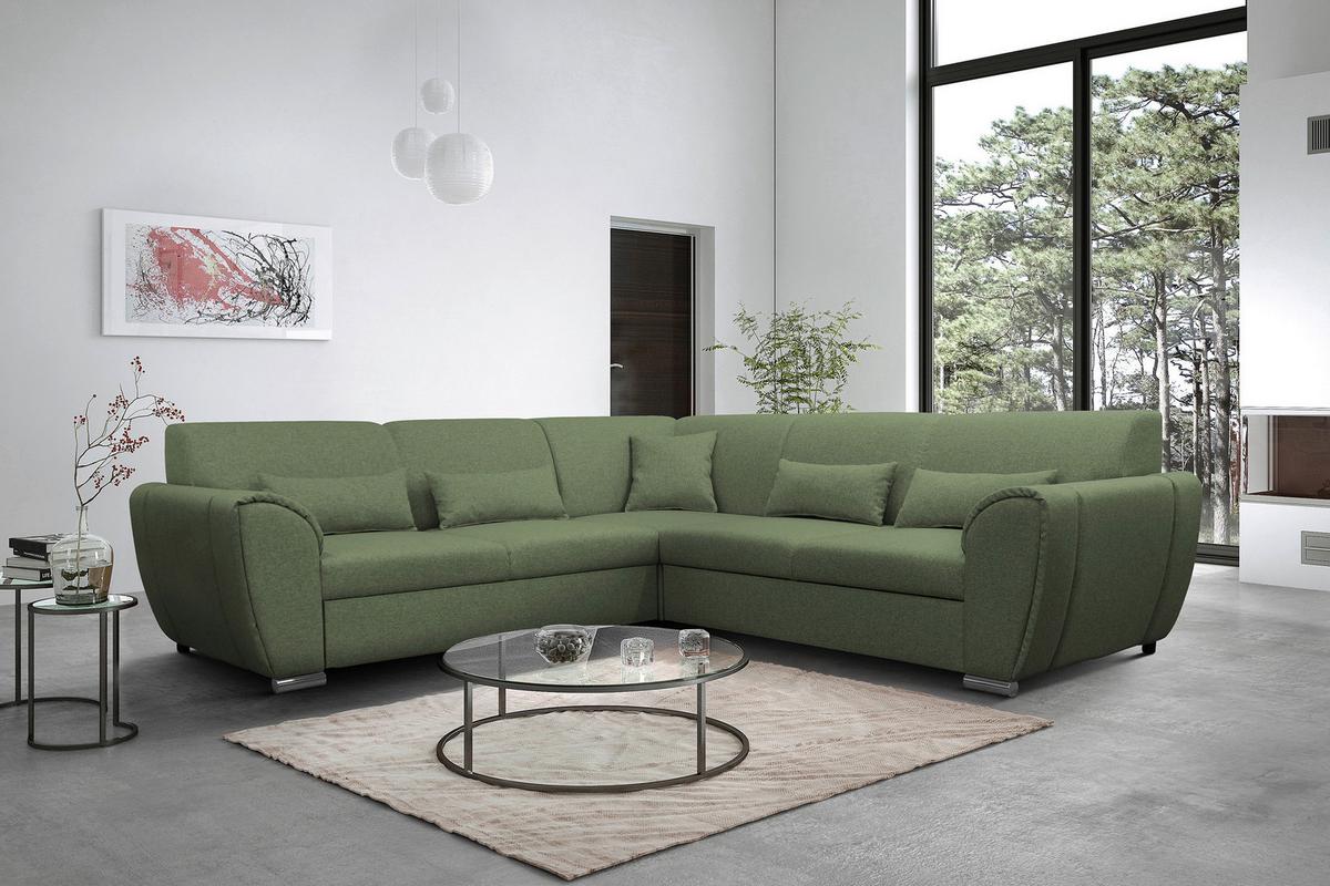 Ecksofa Delux Grün Mit Schlaffunktion Ottomane Rechts - Silberfarben/Grün, Design, Textil (266/266cm) - Livetastic