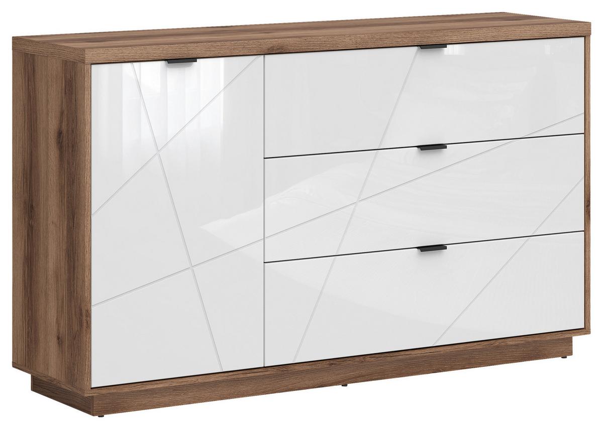 Sideboard Forn Chest Of Drawers - Eichefarben/Weiß Hochglanz, Design, Holzwerkstoff (156/93/42,5cm)