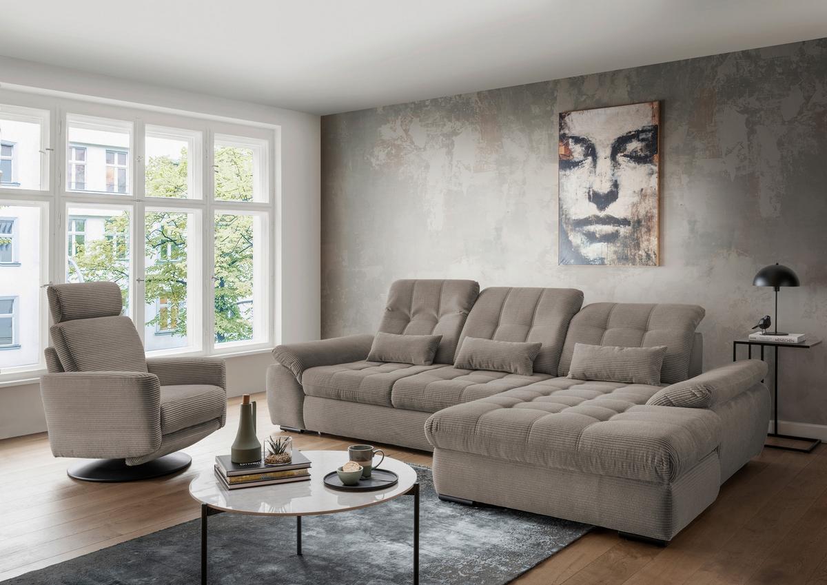 Ecksofa mit Bettkasten Rigatti Graubraun S: 314x184cm - Graubraun/Schwarz, MODERN, Textil (314/184cm) - Livetastic