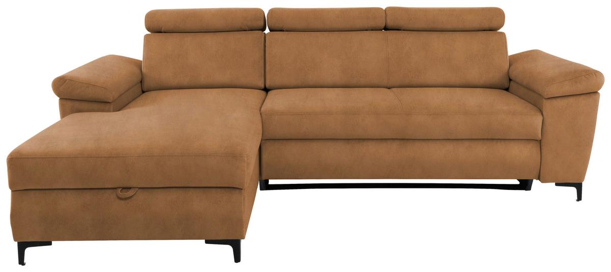 Eckschlafsofa Santi Bernsteinfarben S: 176/258 Cm - Bernsteinfarben/Schwarz, MODERN, Textil (176/258cm) - MID.YOU